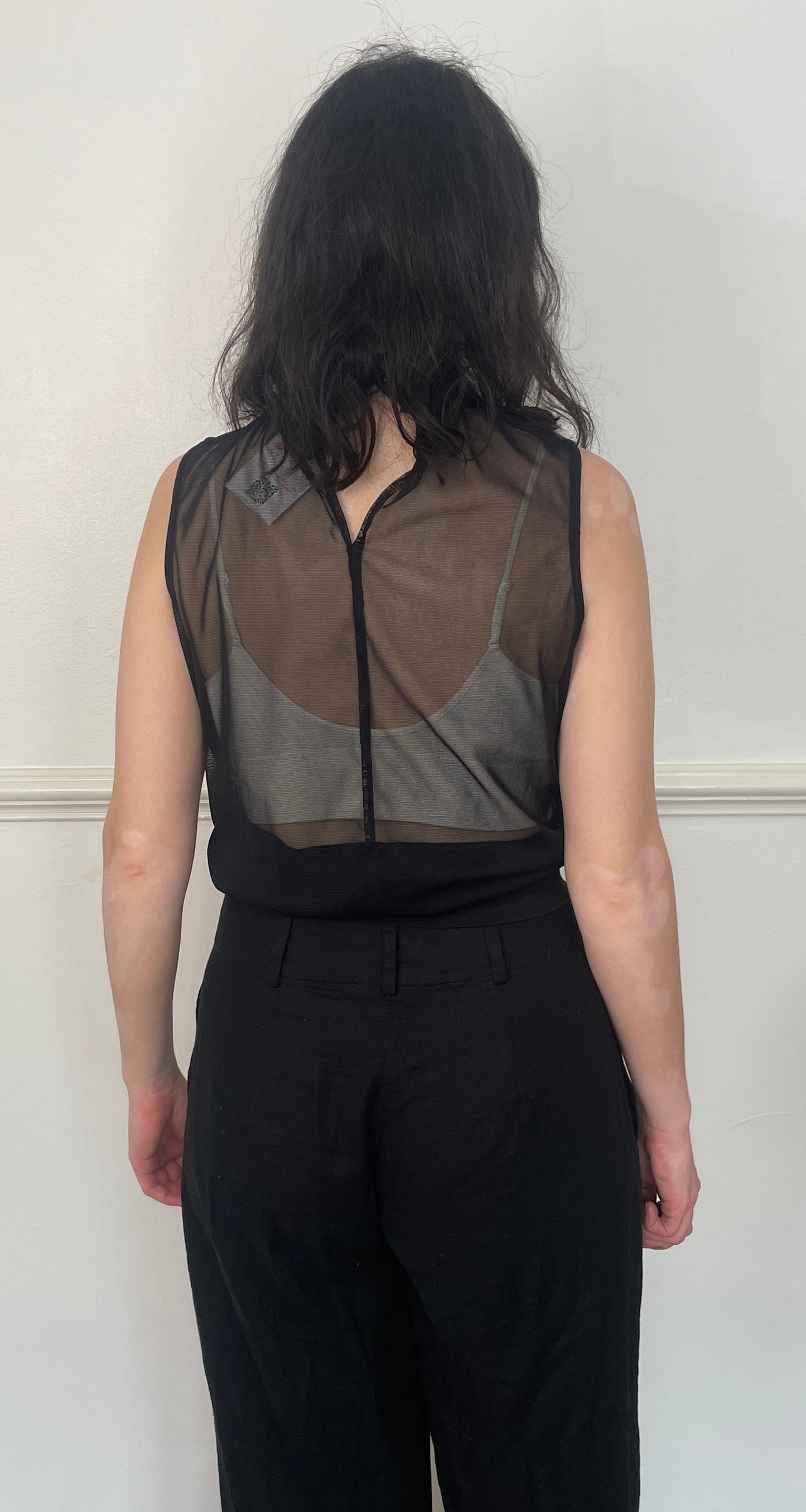 Vintage Y2K Black Sequin Sleeveless Vest Top with High Neck - Size 10