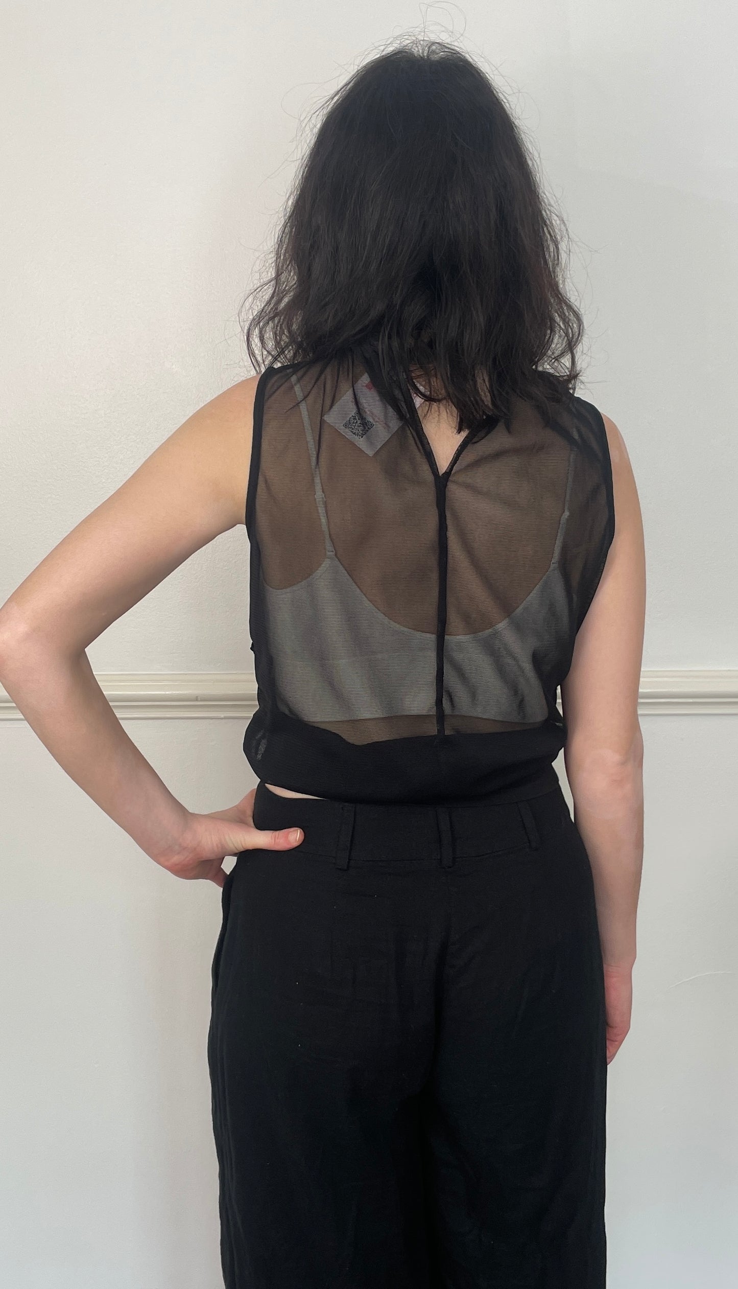 Vintage Y2K Black Sequin Sleeveless Vest Top with High Neck - Size 10