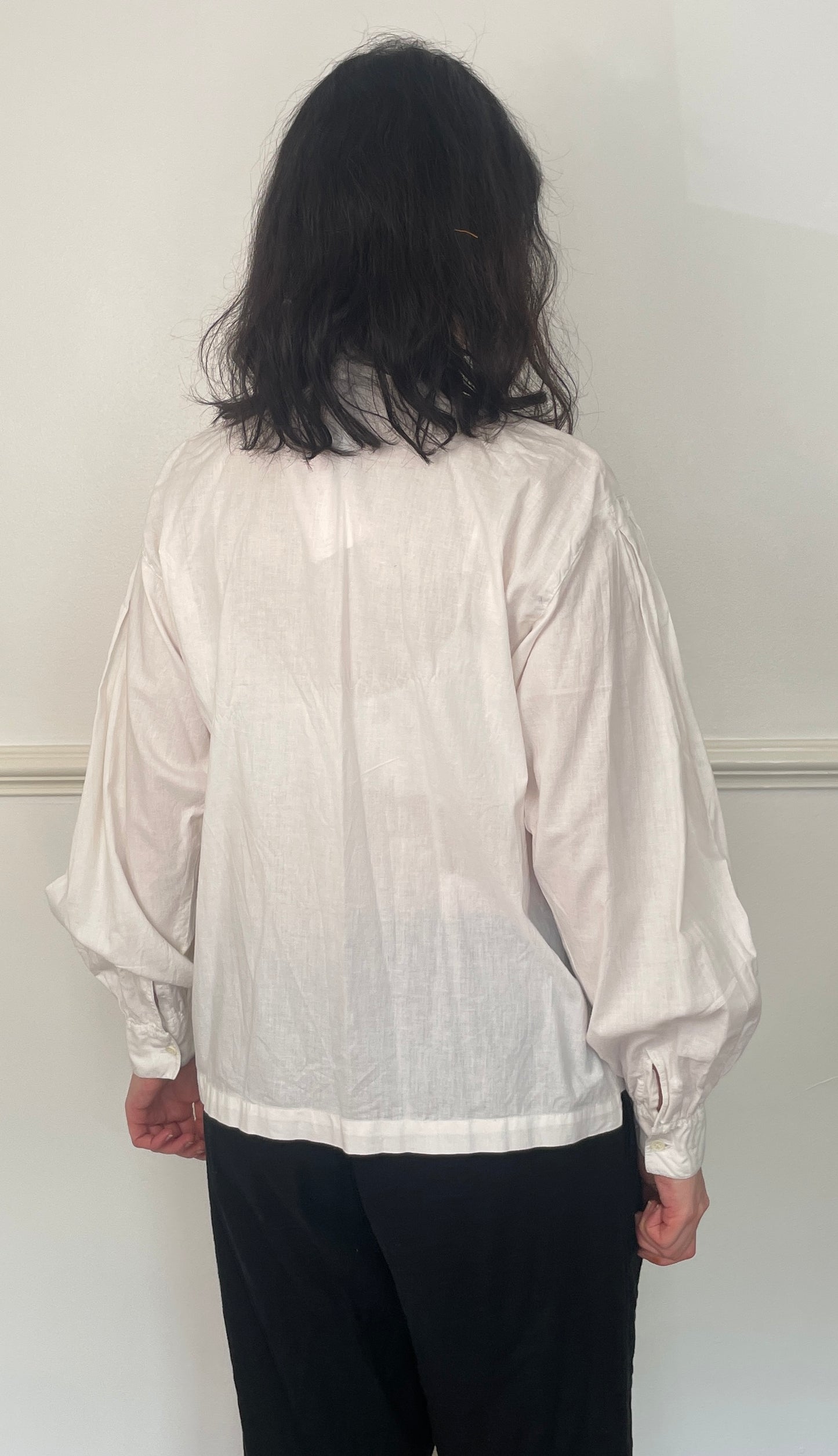 Vintage 90s White Cotton Pleated Front High Neck Blouse - Size 12