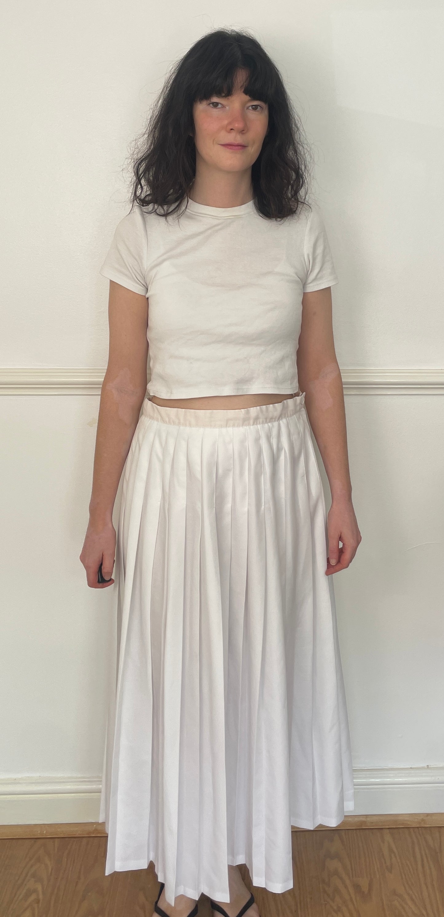 Vintage 80s White Pleated Maxi Skirt - Size 12