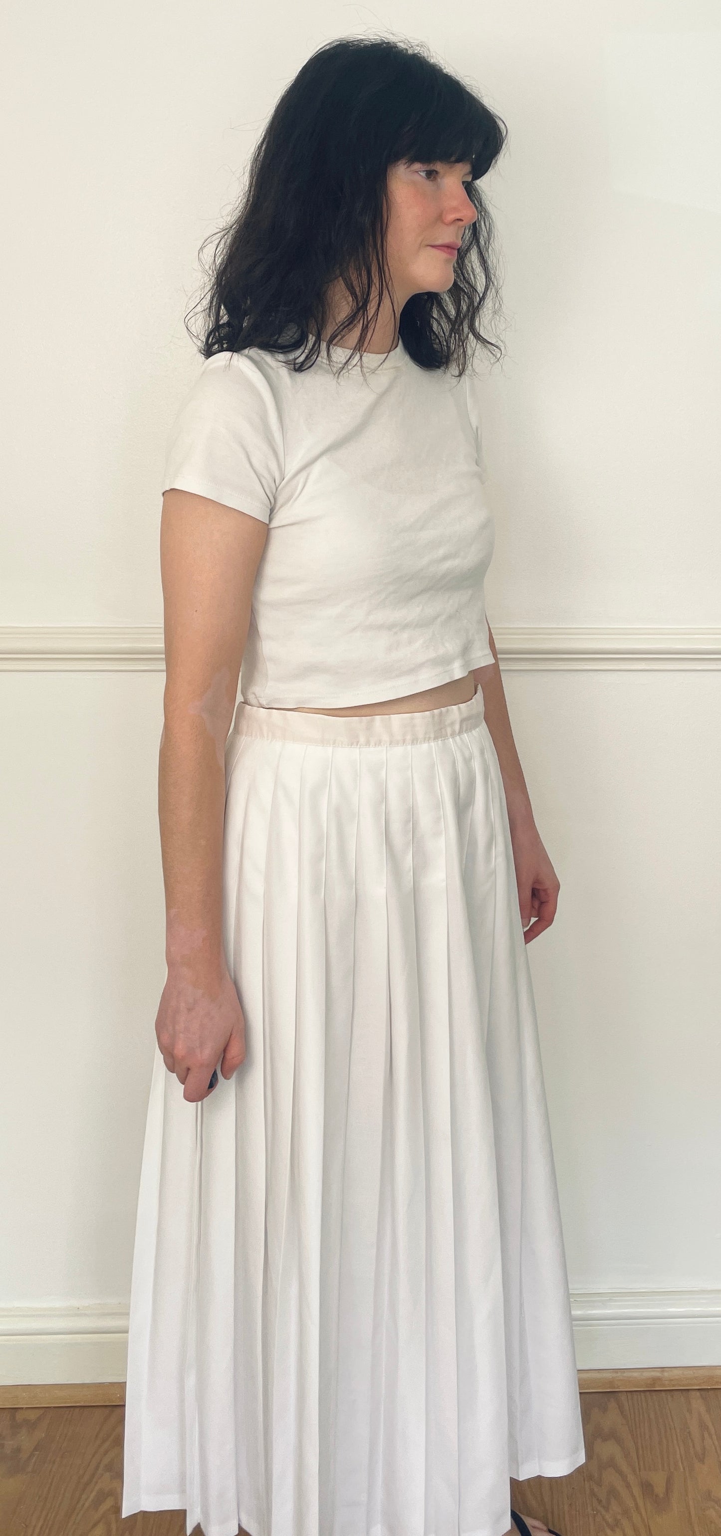 Vintage 80s White Pleated Maxi Skirt - Size 12