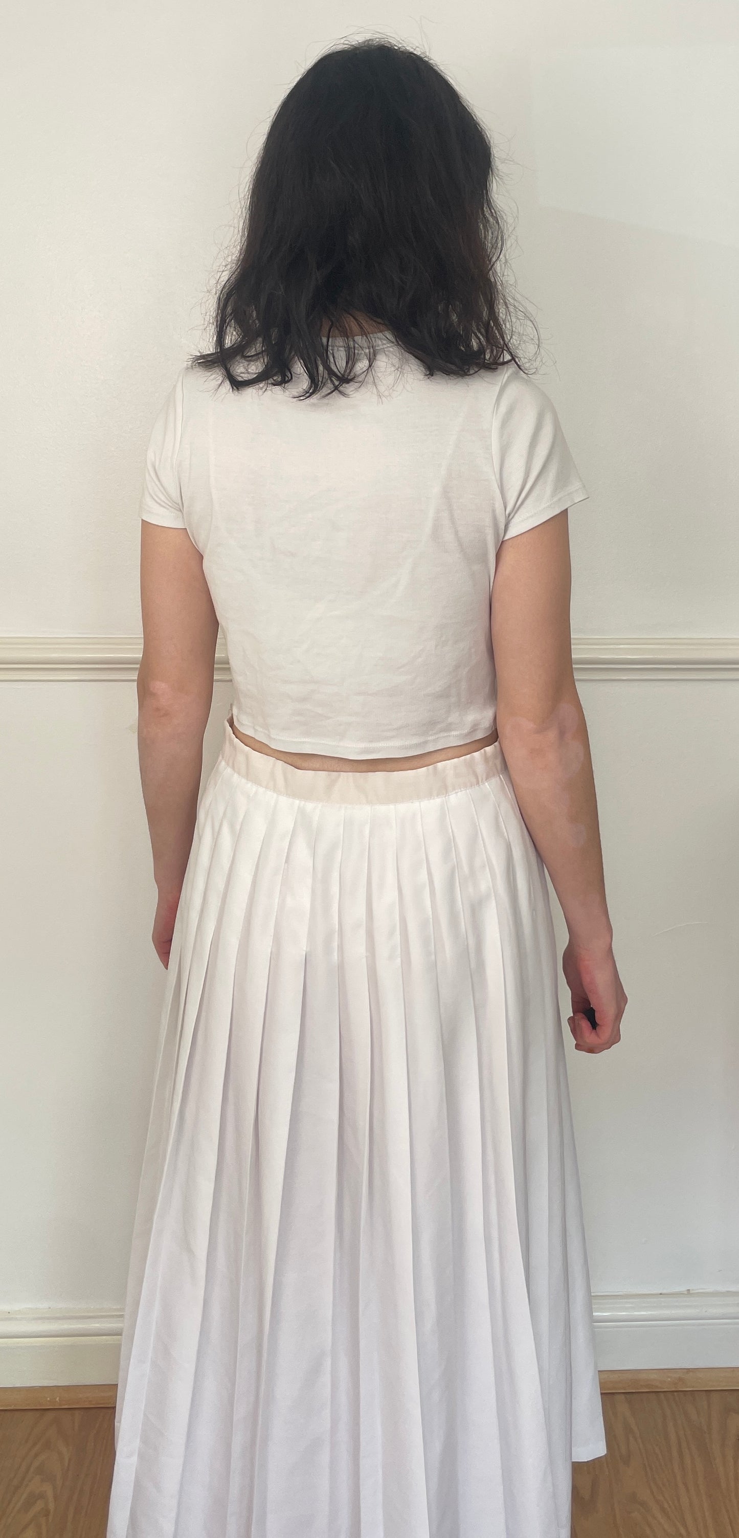 Vintage 80s White Pleated Maxi Skirt - Size 12