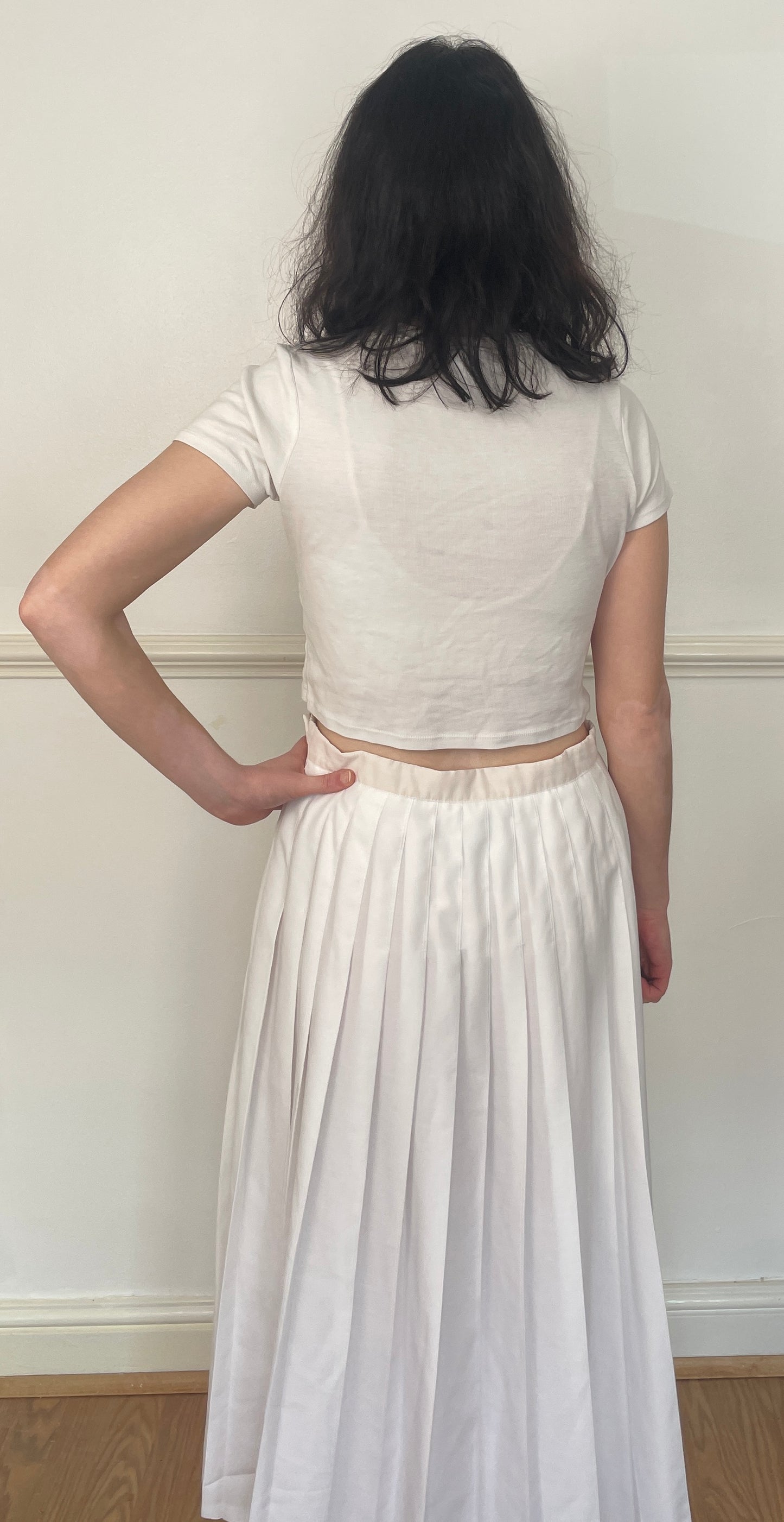Vintage 80s White Pleated Maxi Skirt - Size 12