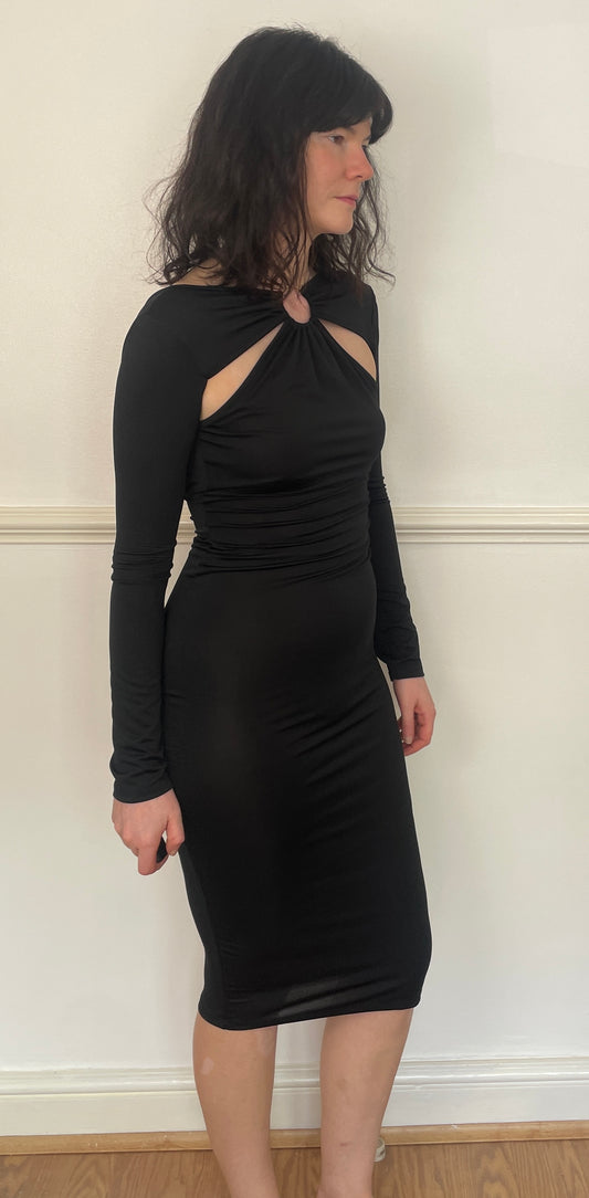 Vintage Y2K Black Stretch Backless Cut Out Bodycon Midi Dress - Size 8