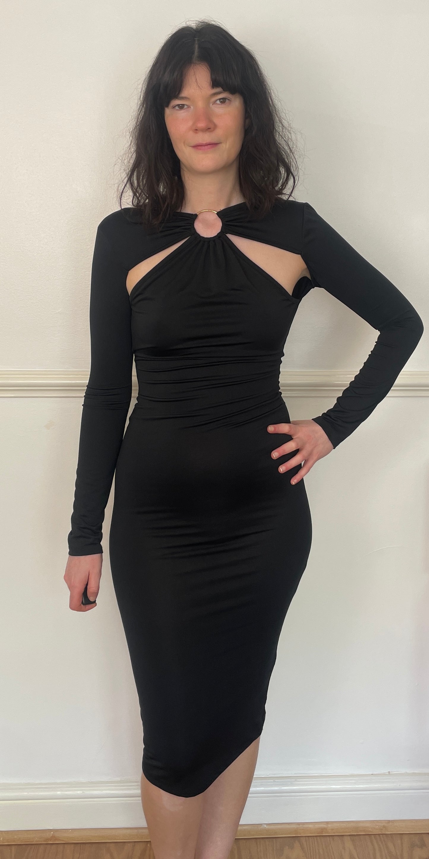 Vintage Y2K Black Stretch Backless Cut Out Bodycon Midi Dress - Size 8