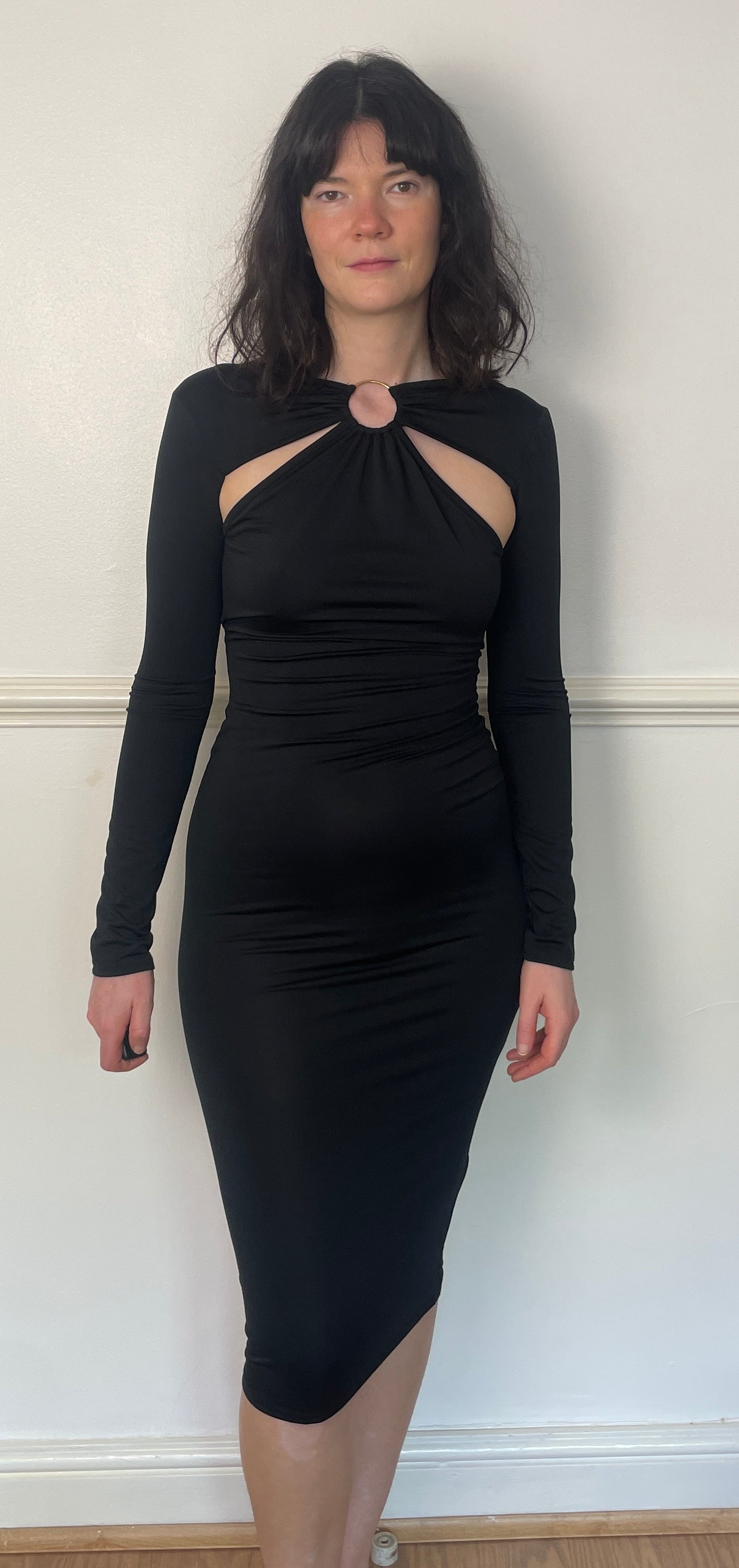 Vintage Y2K Black Stretch Backless Cut Out Bodycon Midi Dress - Size 8