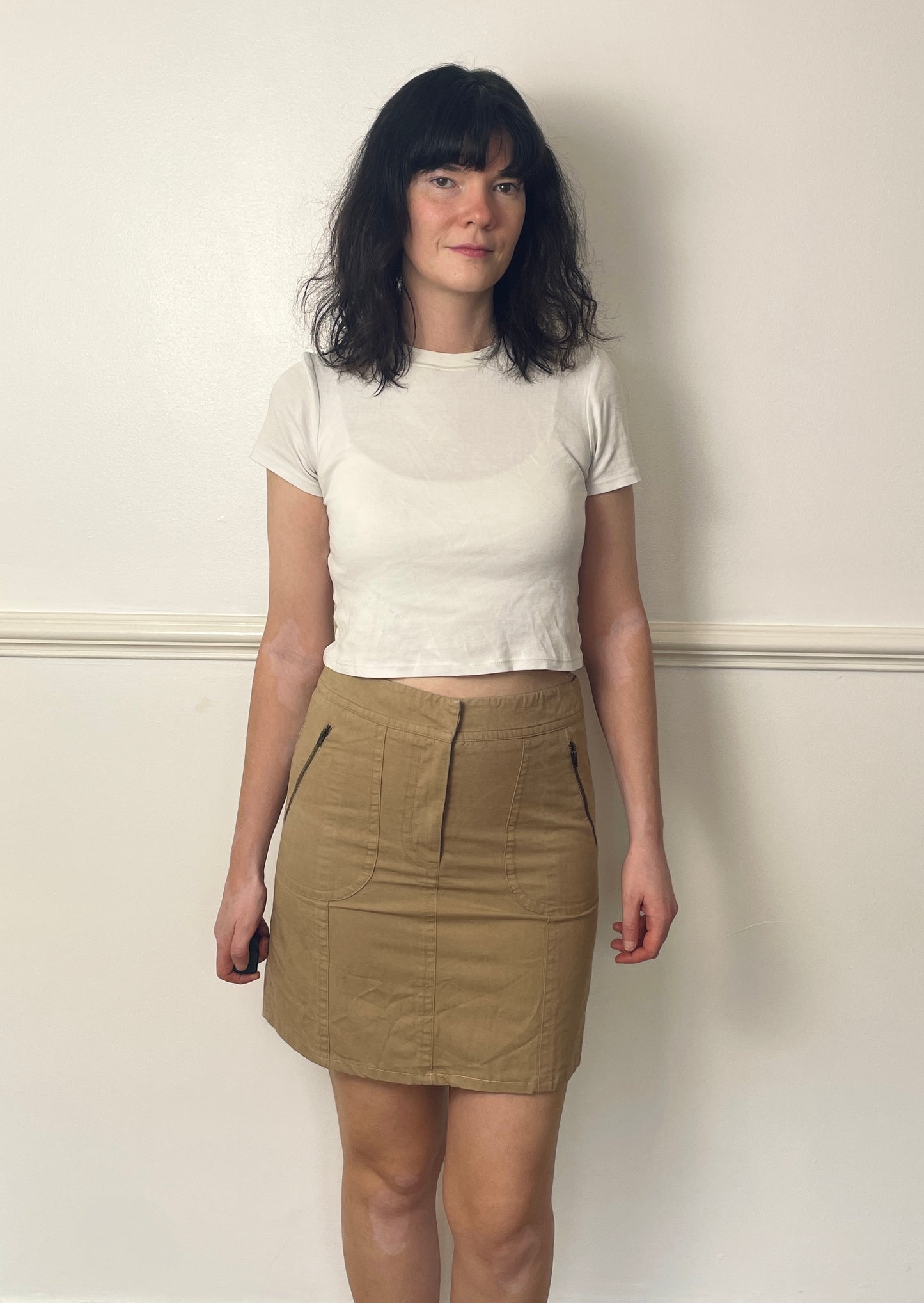 Vintage Y2K Beige Denim Mini Skirt - Size 10