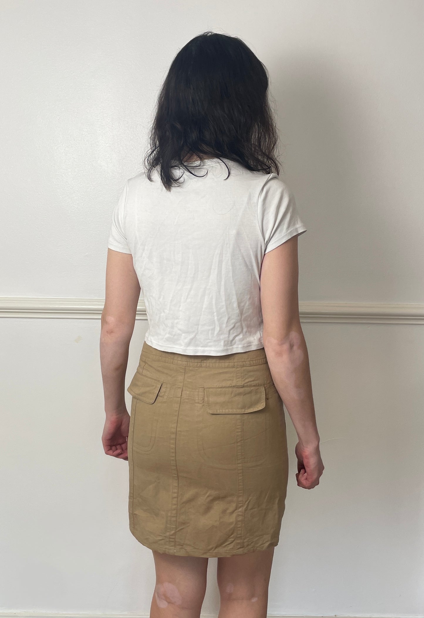 Vintage Y2K Beige Denim Mini Skirt - Size 10