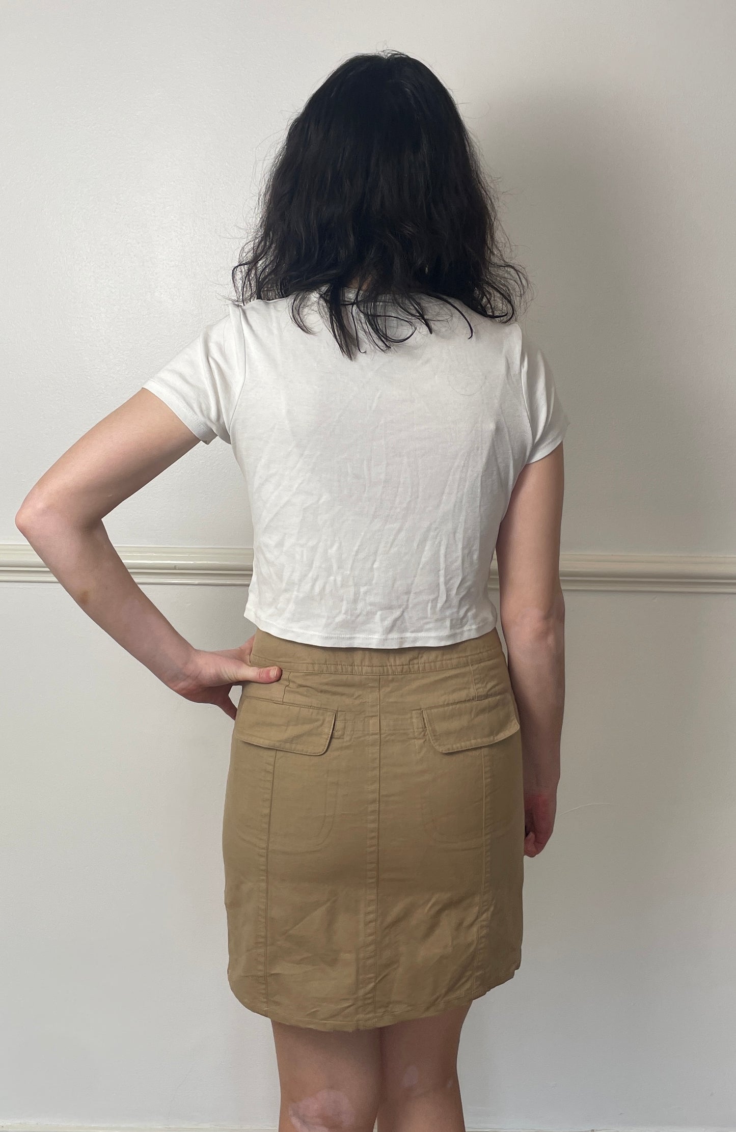 Vintage Y2K Beige Denim Mini Skirt - Size 10