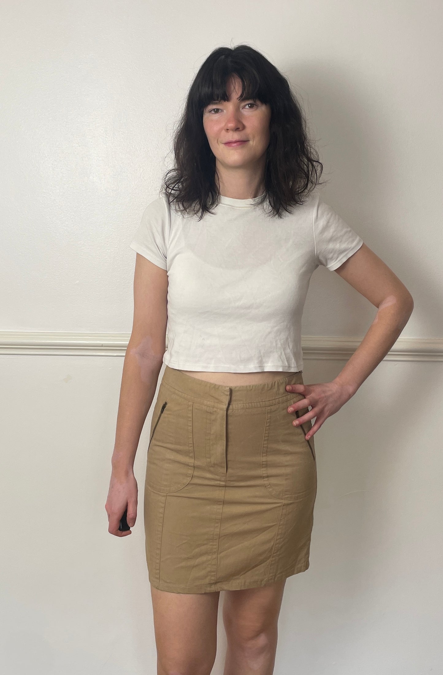 Vintage Y2K Beige Denim Mini Skirt - Size 10