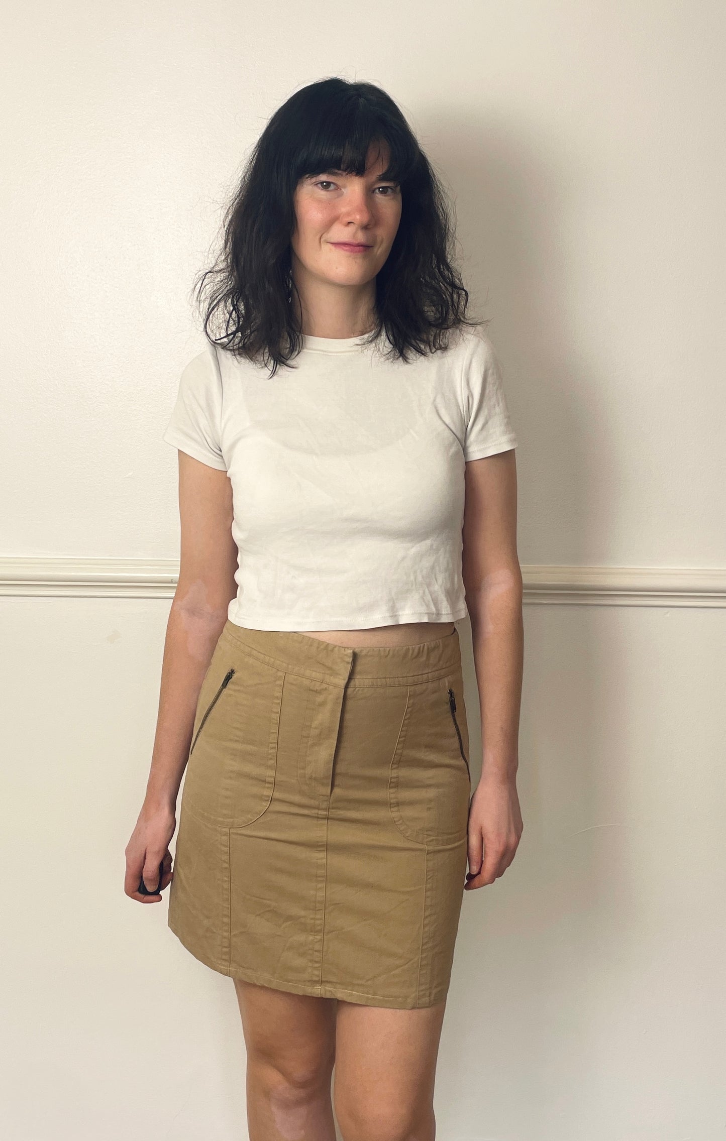 Vintage Y2K Beige Denim Mini Skirt - Size 10
