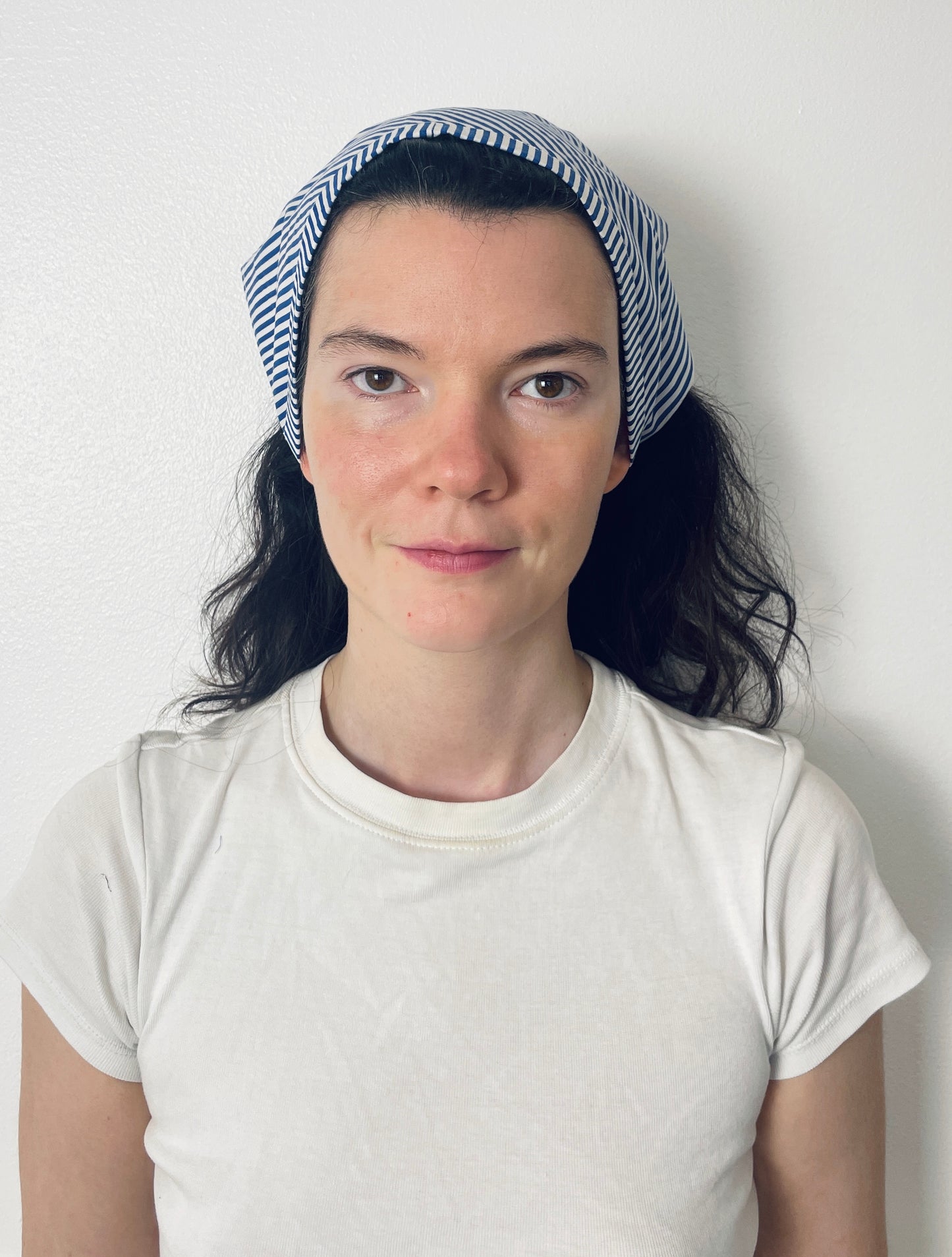 Handmade Navy Blue Striped Cotton Head Scarf Bandana