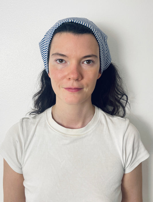 Handmade Navy Blue Striped Cotton Head Scarf Bandana