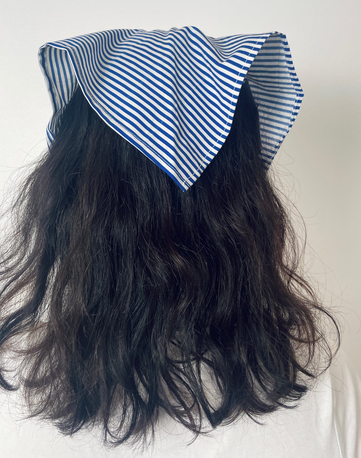 Handmade Navy Blue Striped Cotton Head Scarf Bandana