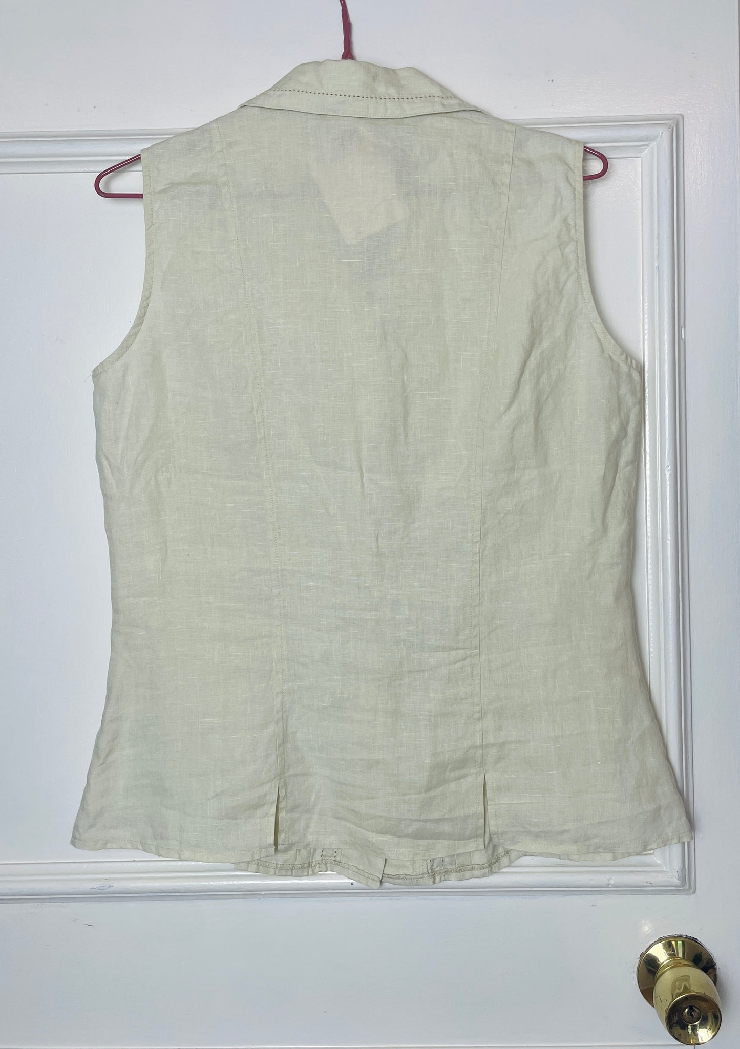 Vintage 90s Beige Pintuck Sleeveless Linen Shirt - Size 10