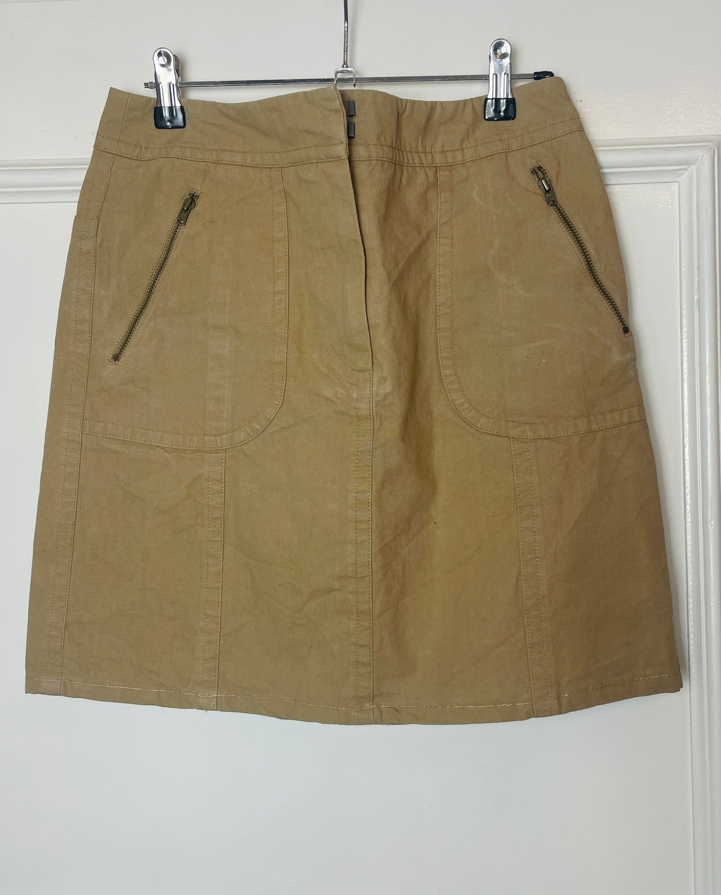 Vintage Y2K Beige Denim Mini Skirt - Size 10