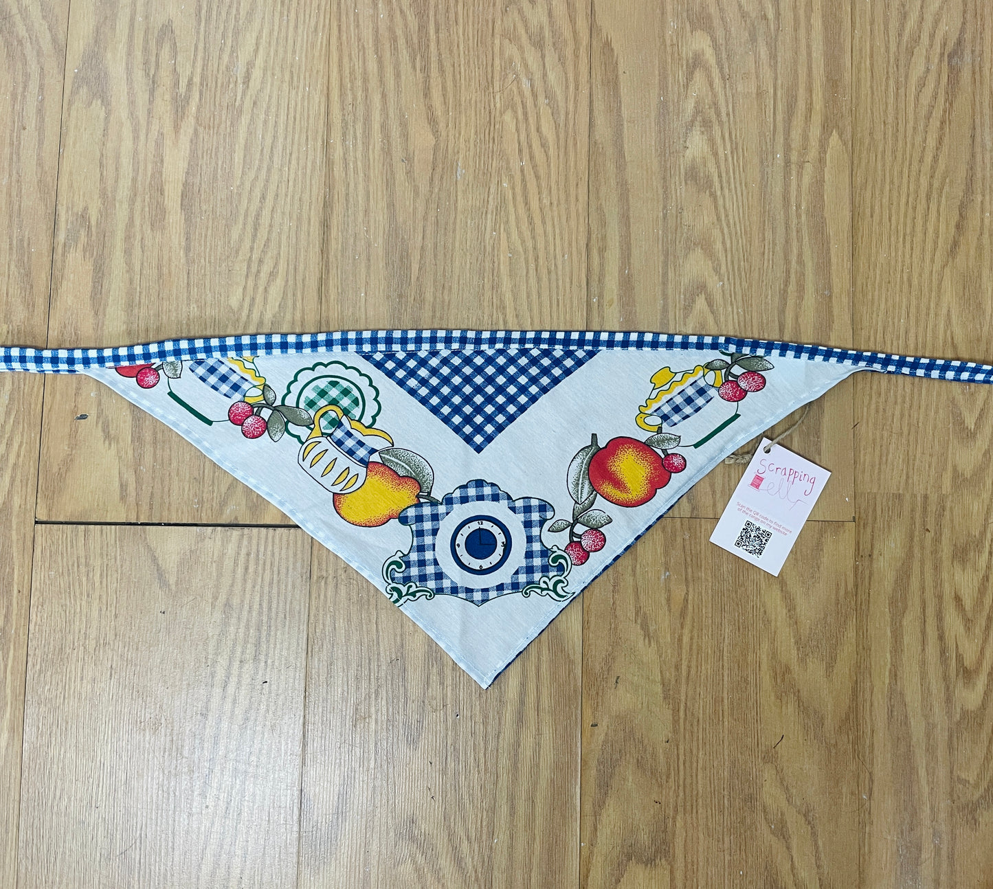 Handmade Blue Gingham Fruit Print Head Scarf Bandana