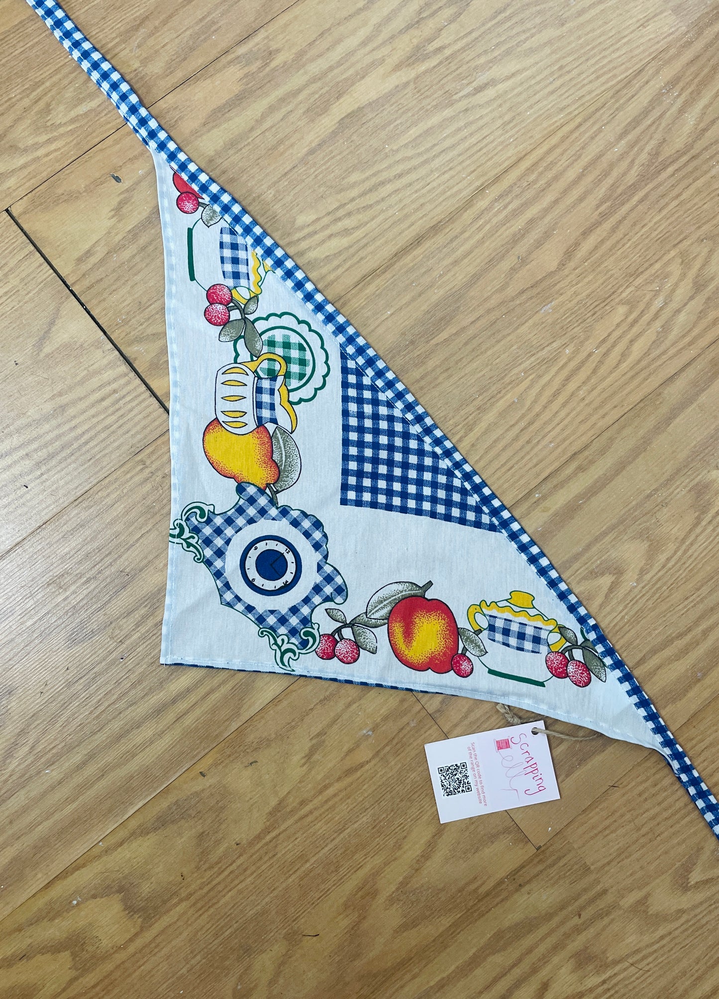 Handmade Blue Gingham Fruit Print Head Scarf Bandana