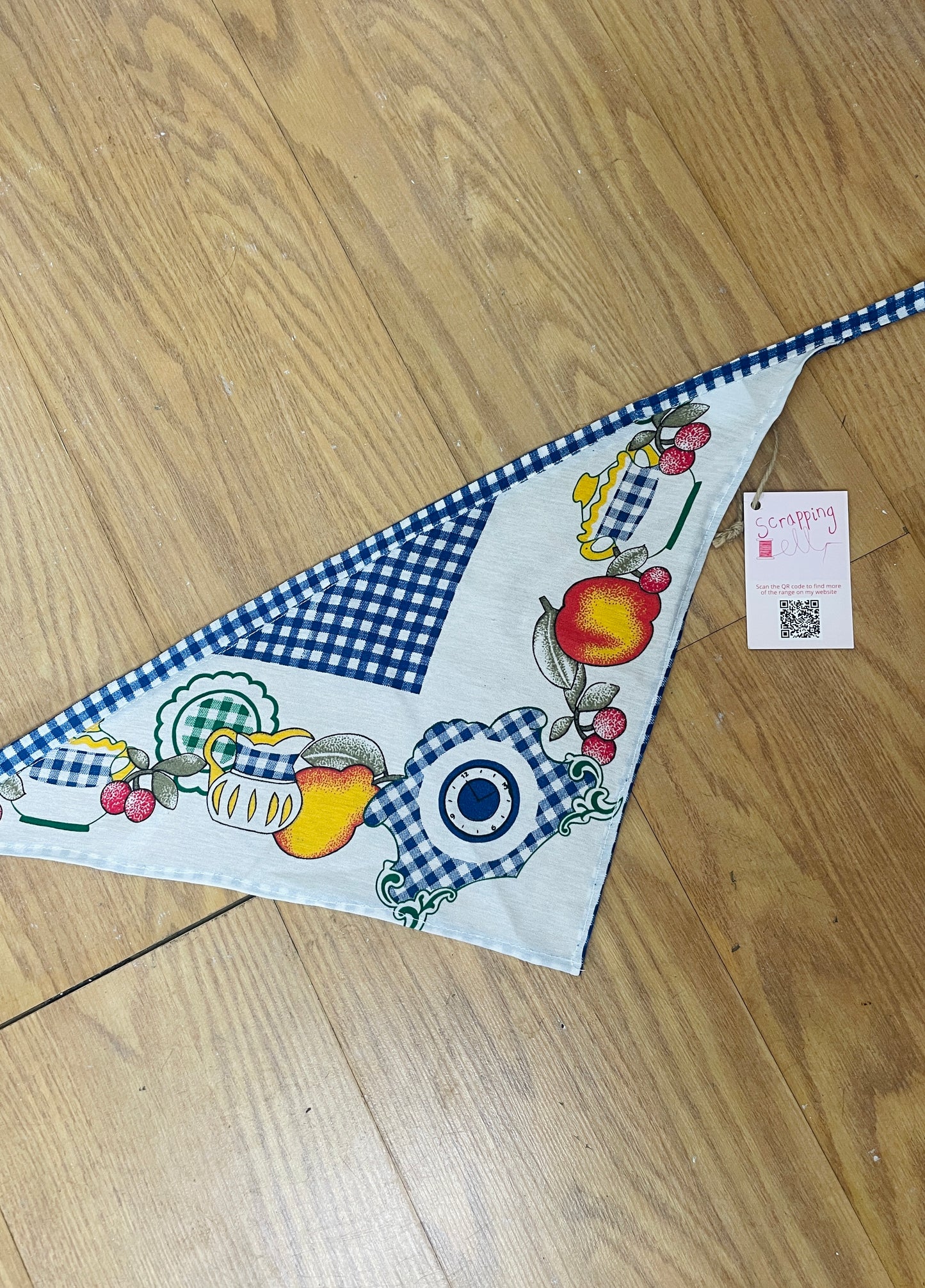 Handmade Blue Gingham Fruit Print Head Scarf Bandana