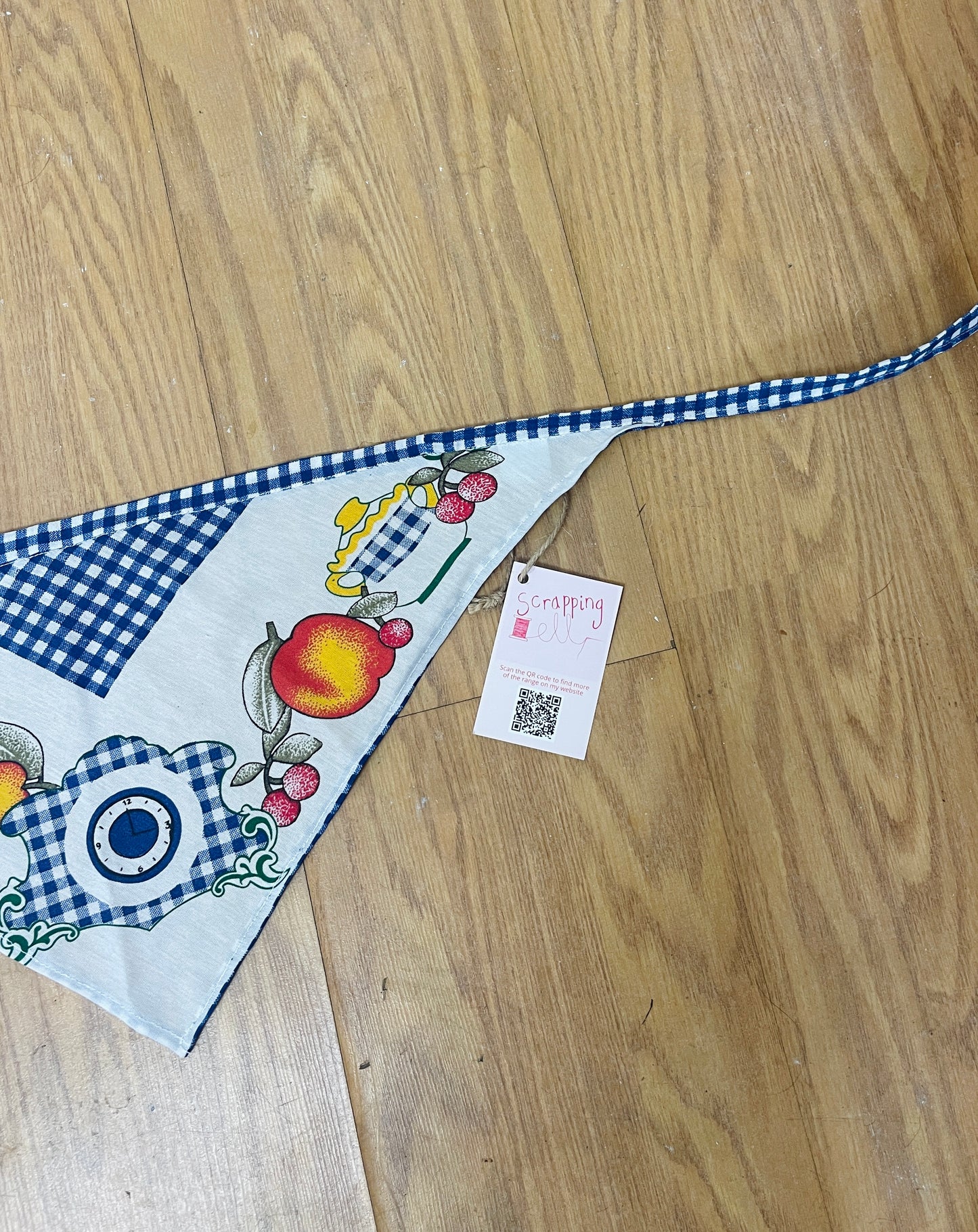 Handmade Blue Gingham Fruit Print Head Scarf Bandana