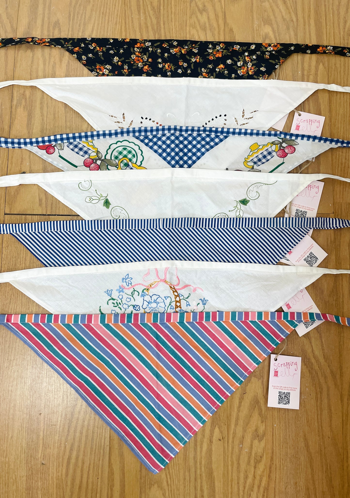 Handmade Blue Gingham Fruit Print Head Scarf Bandana