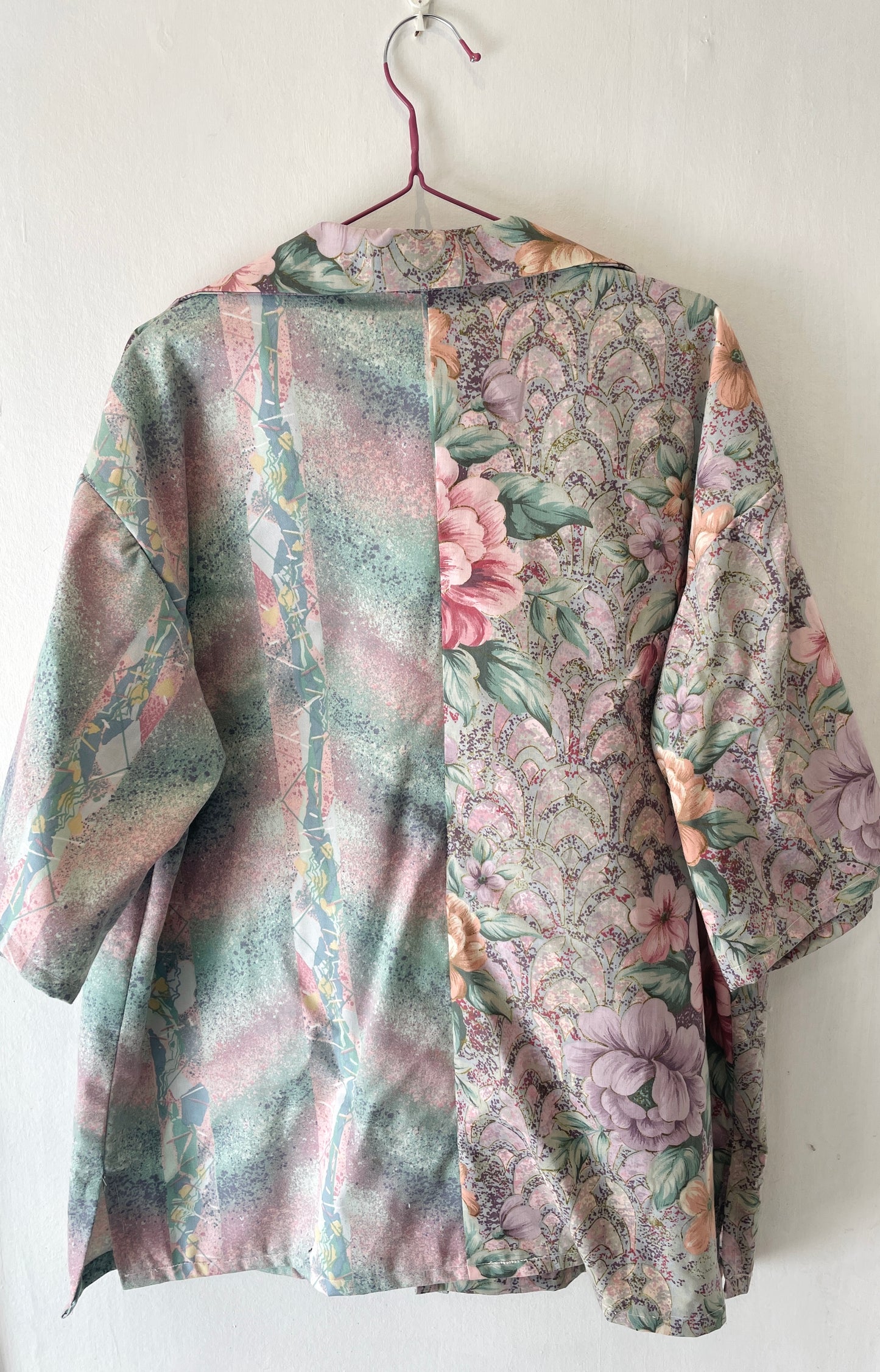 Handmade Men’s Pink Floral Patchwork Short Sleeve Shirt - Size L