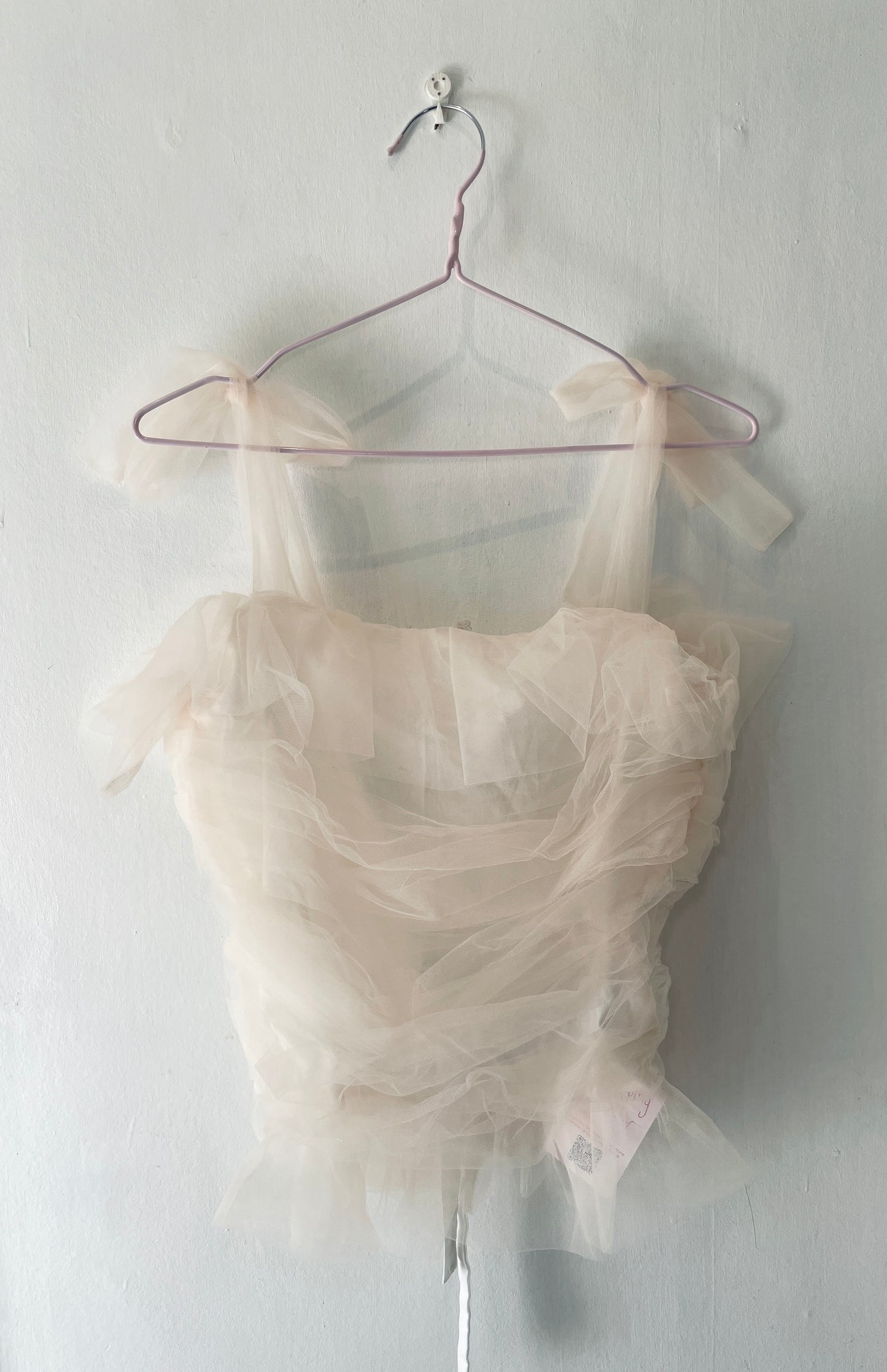 Gloria Handmade White Tulle Ruched Top with Lace Up Back - Up To Size 12