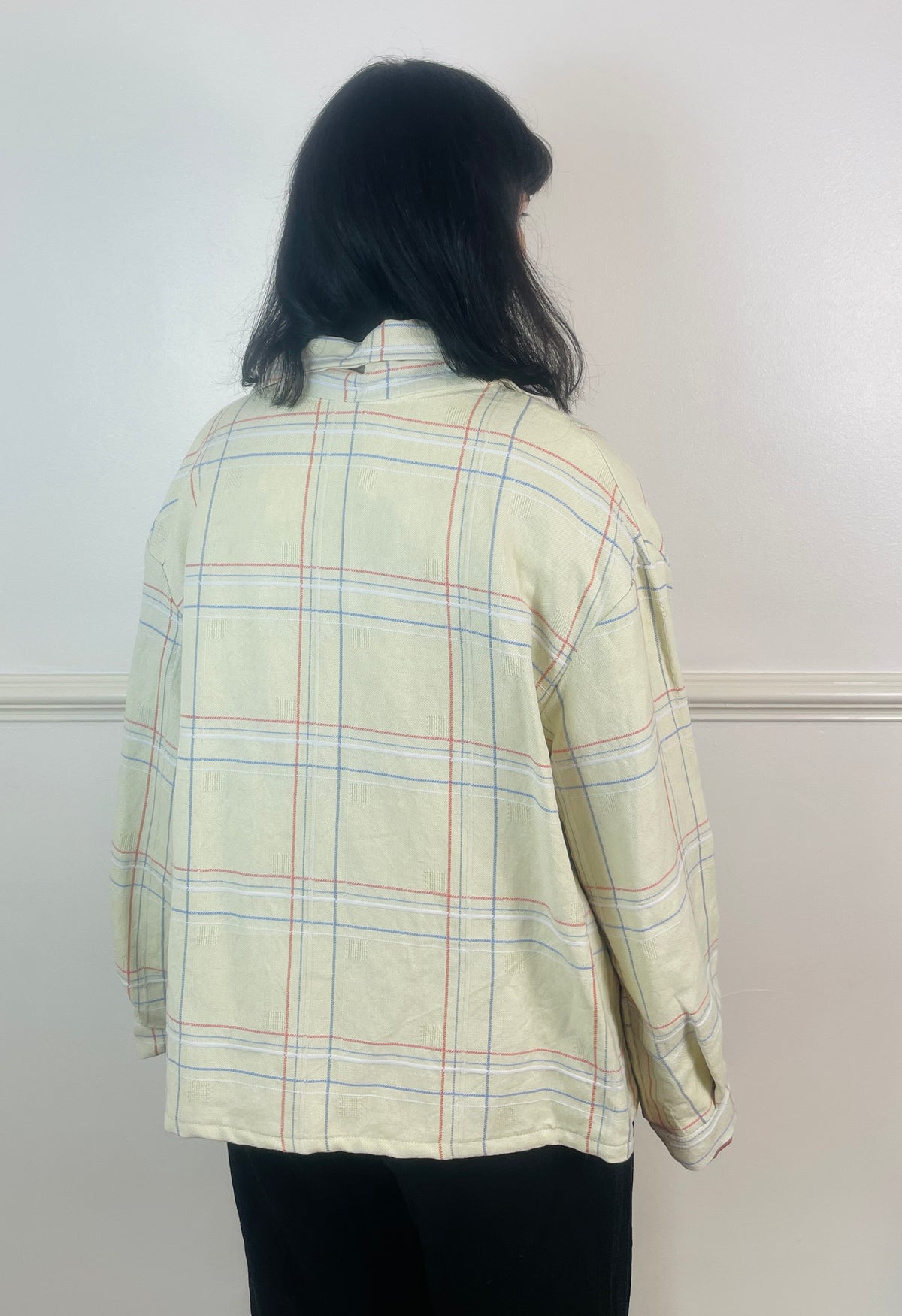 Handmade Yellow and Blue Checked Cotton Unisex Boxy Shirt Jacket - Size 16