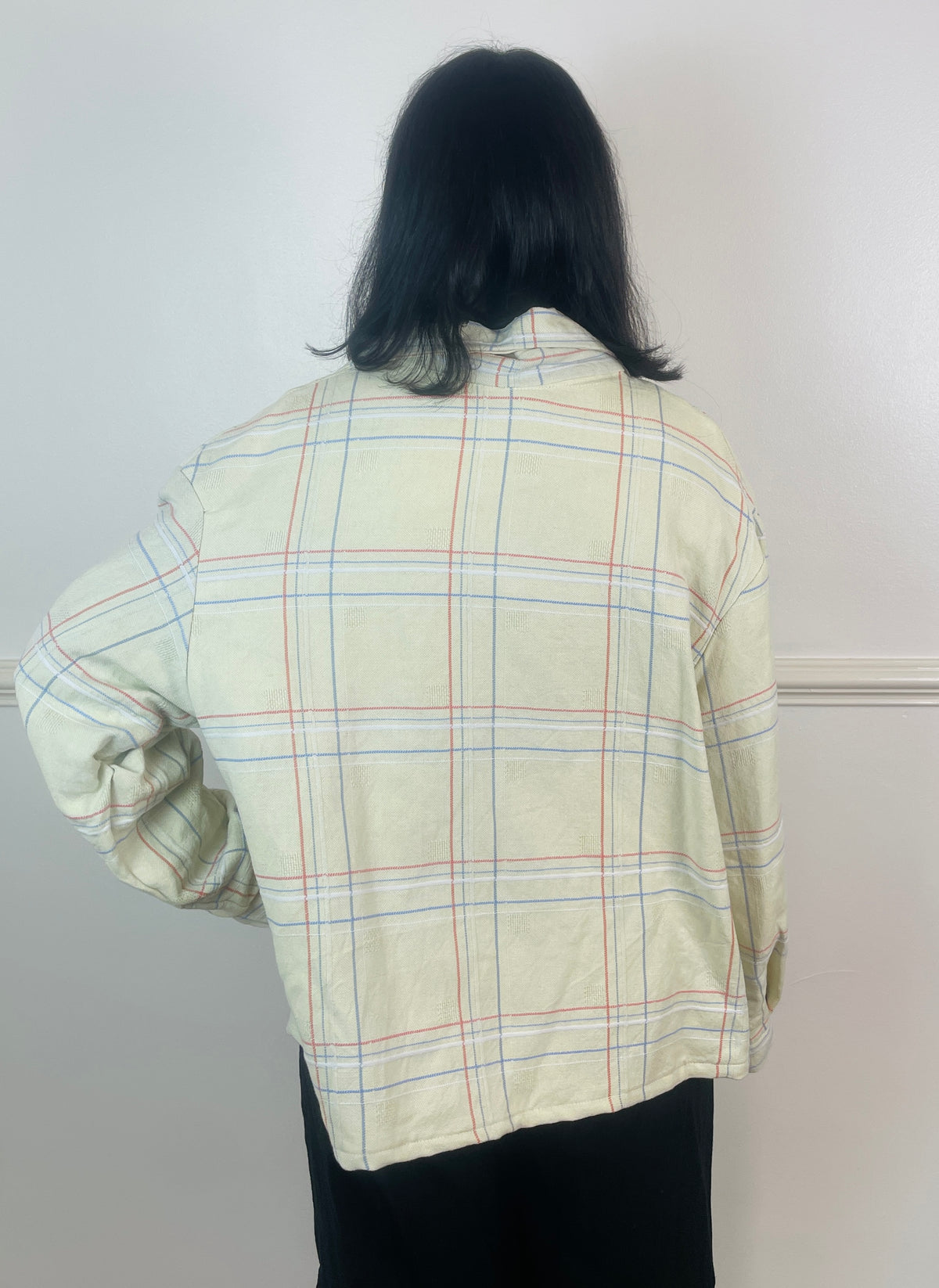Handmade Yellow and Blue Checked Cotton Unisex Boxy Shirt Jacket - Size 16