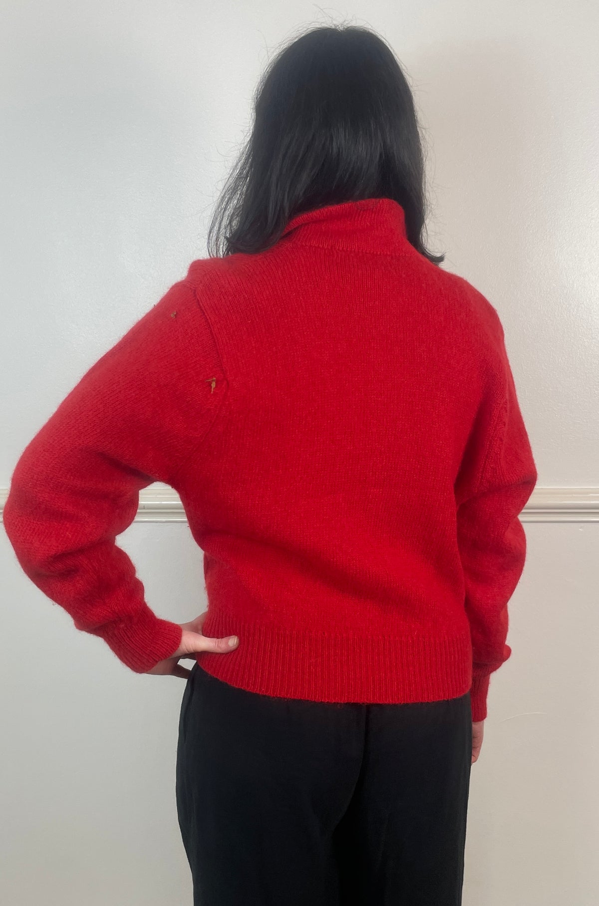 Vintage 80s Red Wool V-Neck Double Breasted Knitted Cardigan - Size 10