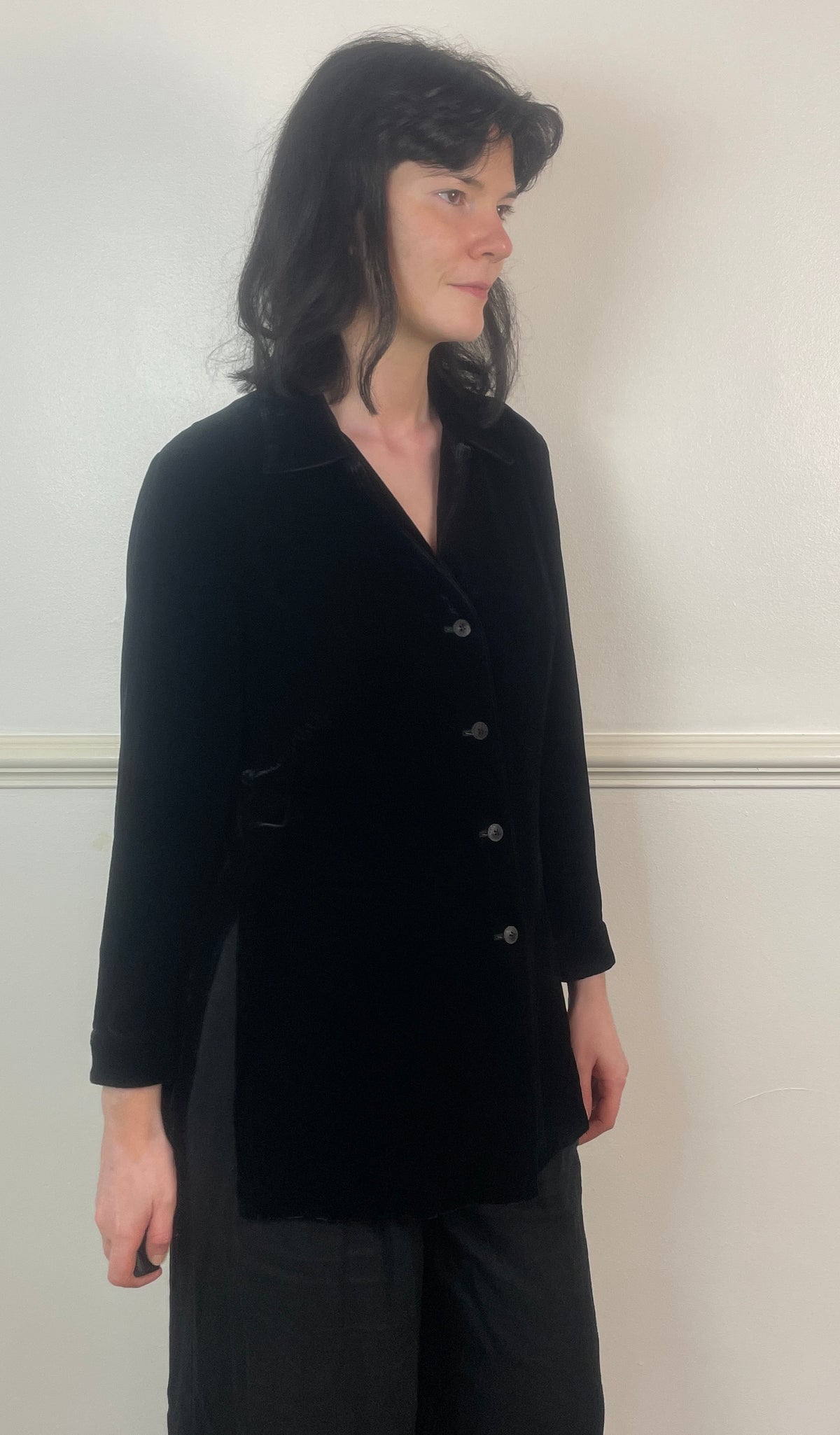 Vintage 90s Black Velvet Revere Collar Shirt - Size 10