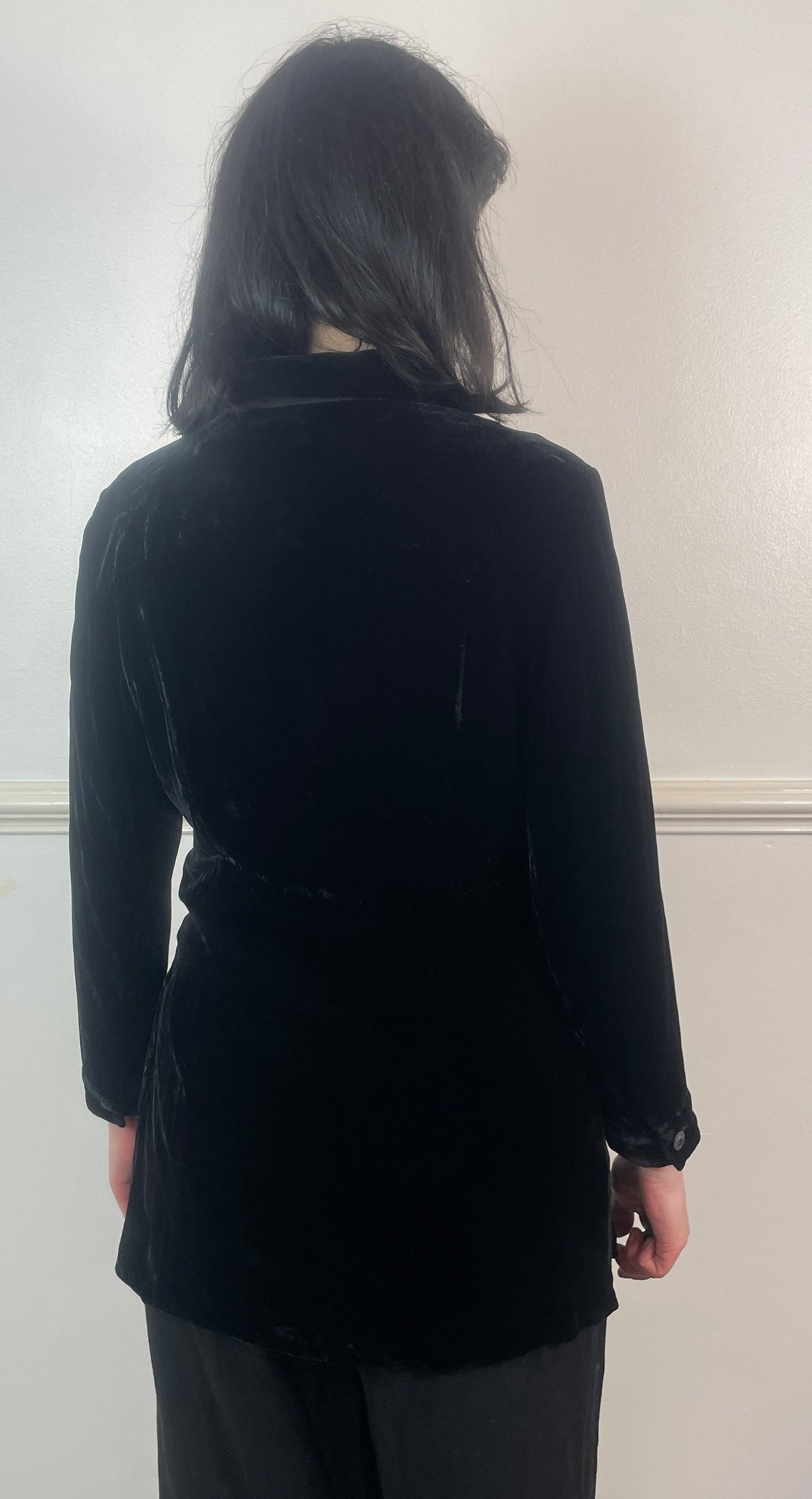 Vintage 90s Black Velvet Revere Collar Shirt - Size 10