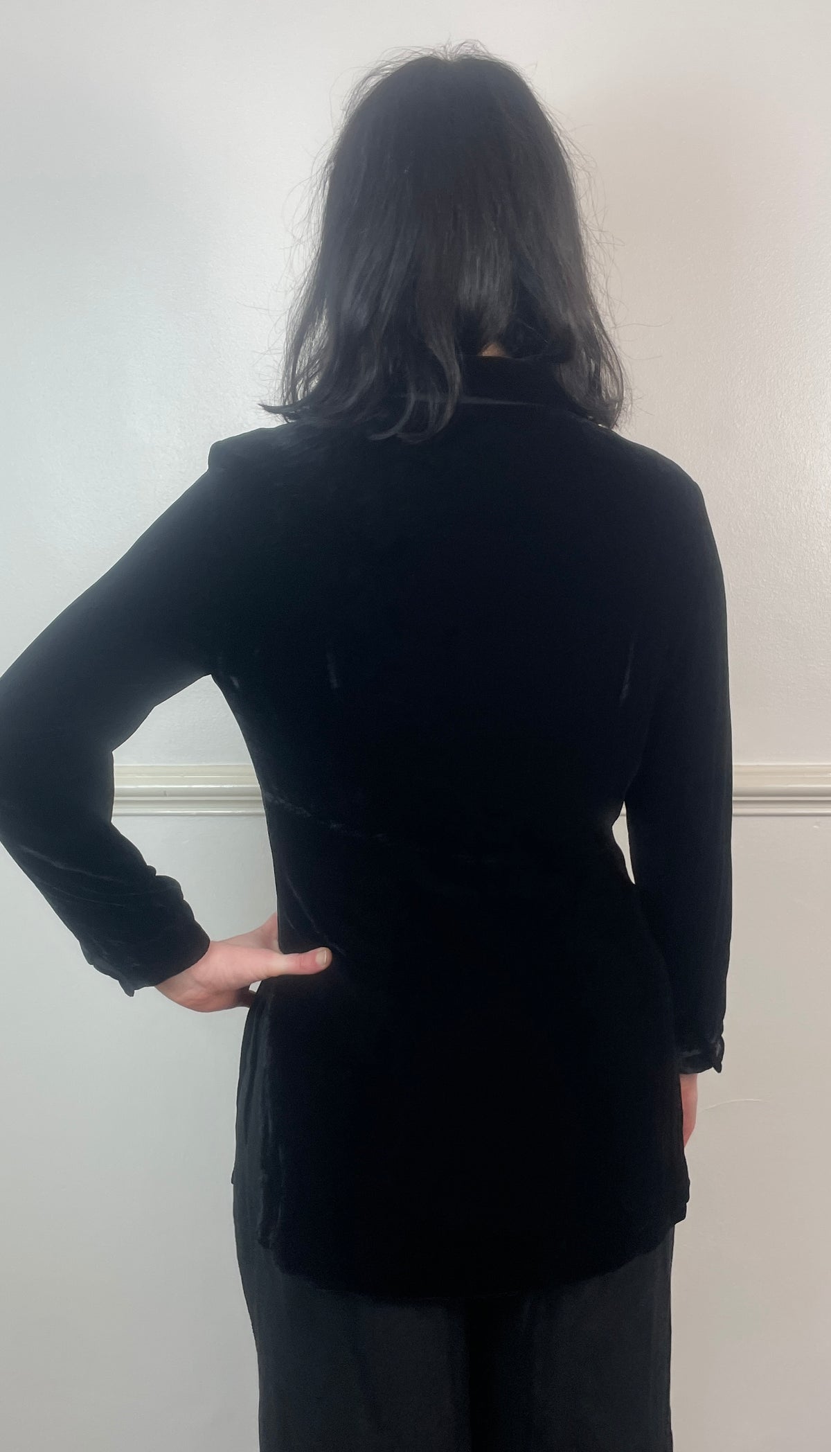 Vintage 90s Black Velvet Revere Collar Shirt - Size 10