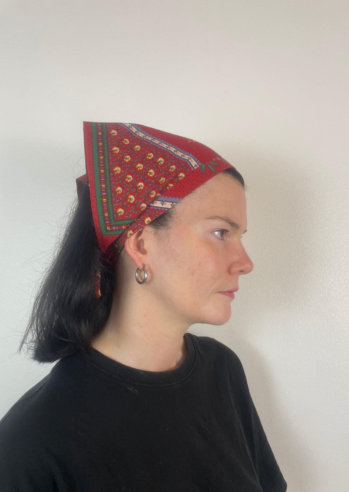 Handmade Red Floral Cotton Head Scarf Bandana