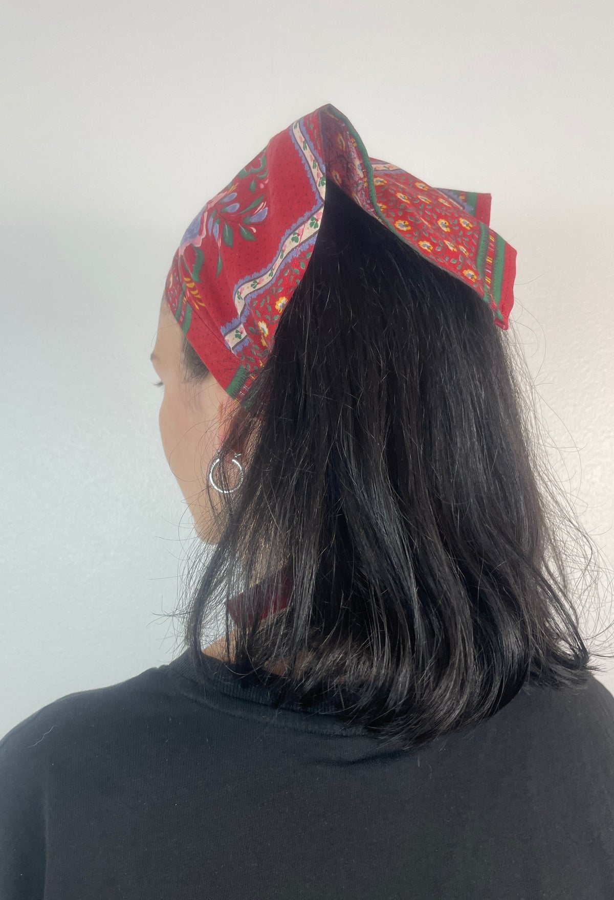 Handmade Red Floral Cotton Head Scarf Bandana