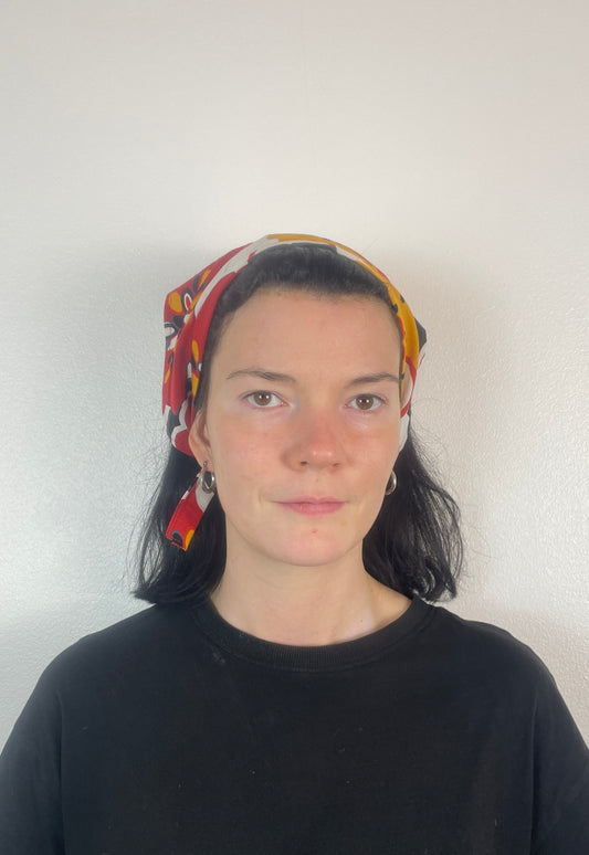 Handmade Red and Yellow Floral Cotton Head Scarf Bandana