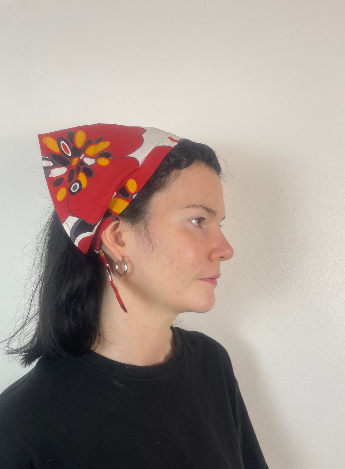 Handmade Red and Yellow Floral Cotton Head Scarf Bandana