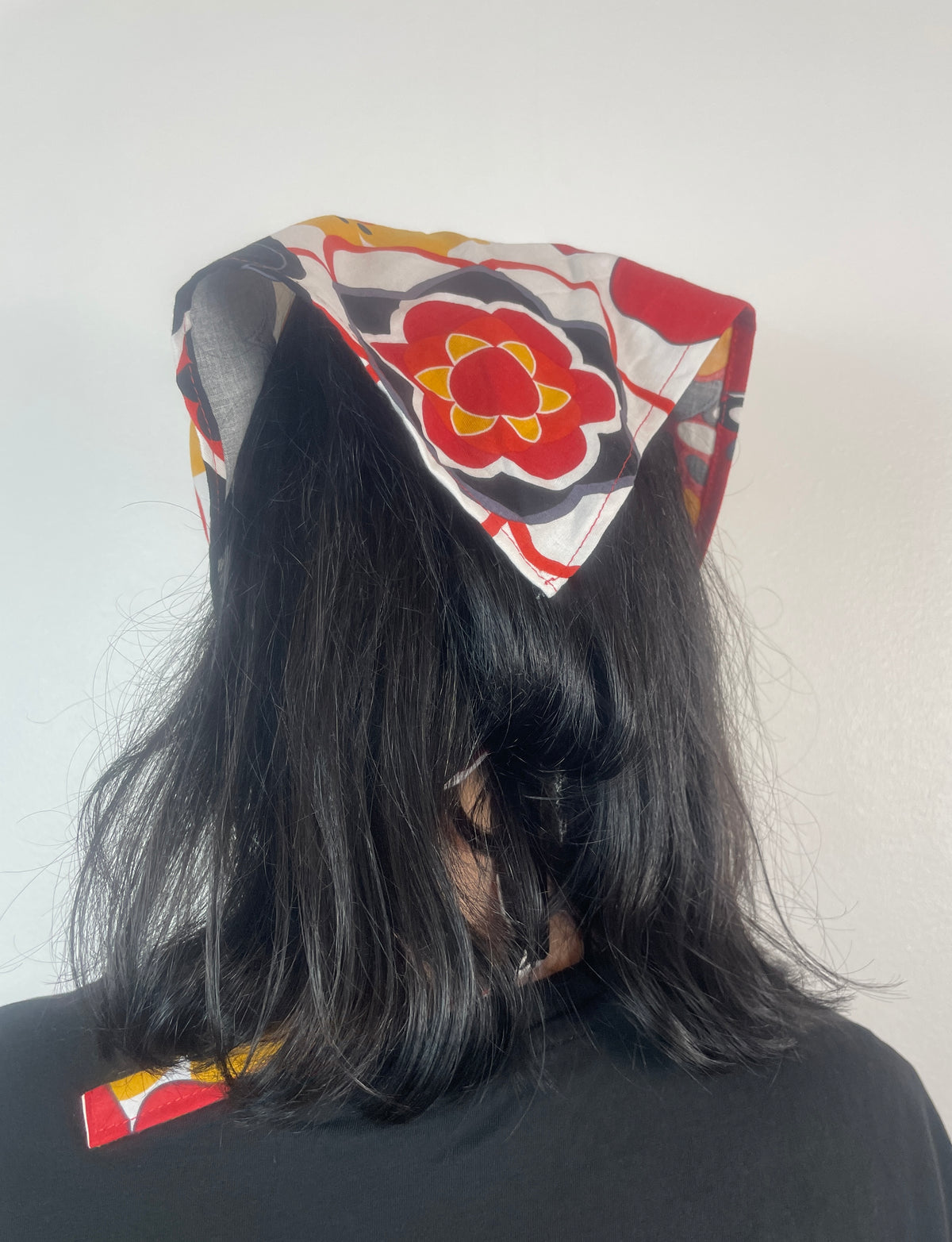 Handmade Red and Yellow Floral Cotton Head Scarf Bandana
