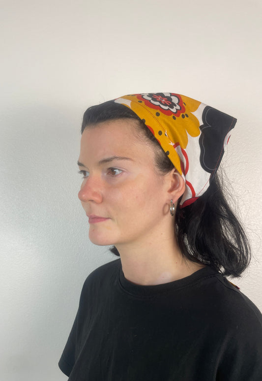 Handmade Red and Yellow Floral Cotton Head Scarf Bandana