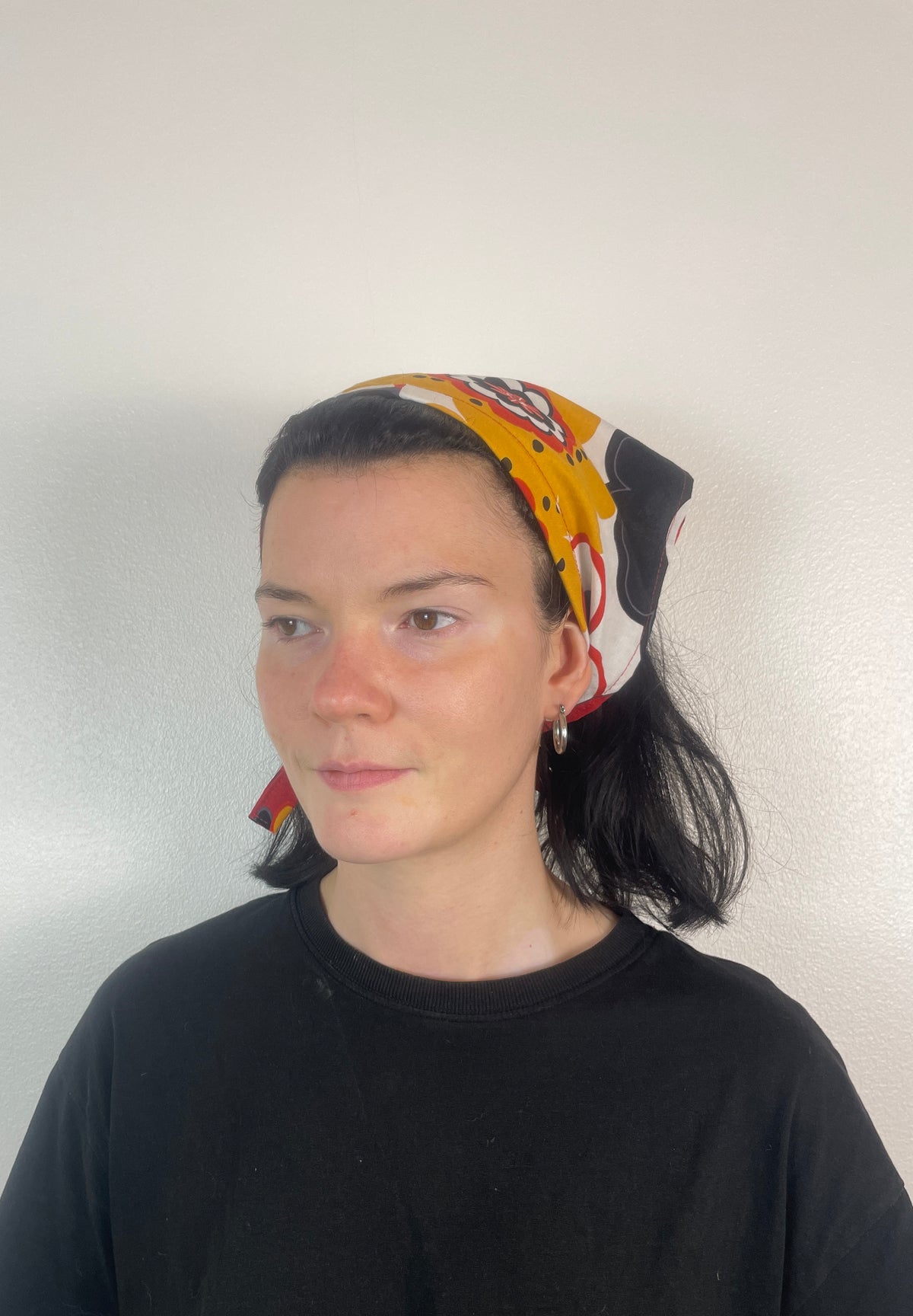 Handmade Red and Yellow Floral Cotton Head Scarf Bandana