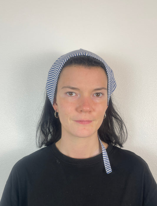 Handmade Navy Blue Striped Cotton Head Scarf Bandana