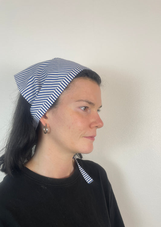 Handmade Navy Blue Striped Cotton Head Scarf Bandana