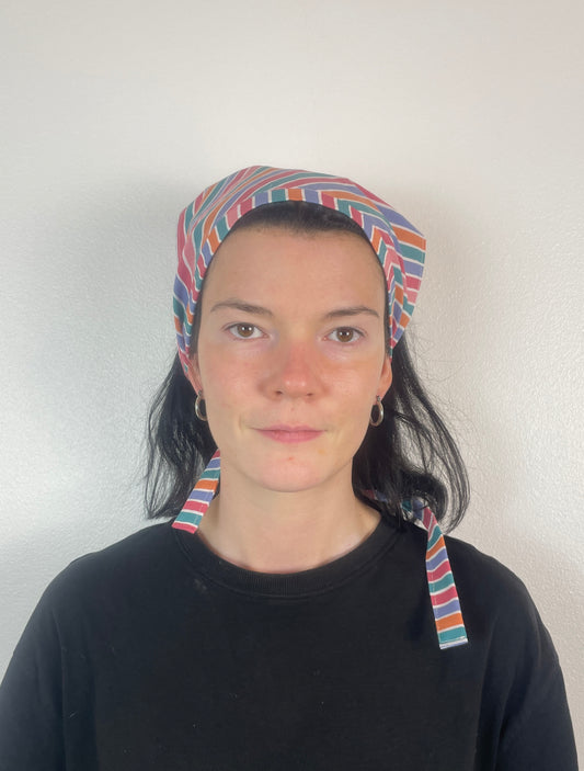 Handmade Multi Coloured Striped Cotton Head Scarf Bandana