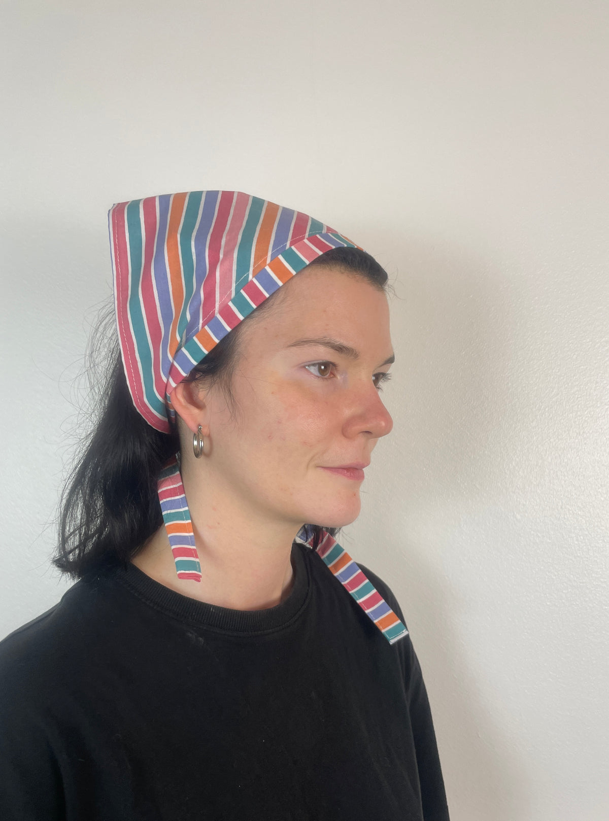 Handmade Multi Coloured Striped Cotton Head Scarf Bandana