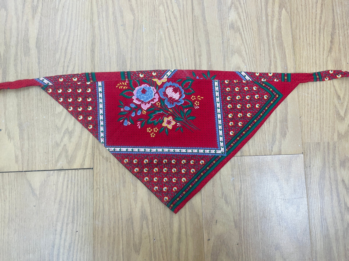 Handmade Red Floral Cotton Head Scarf Bandana