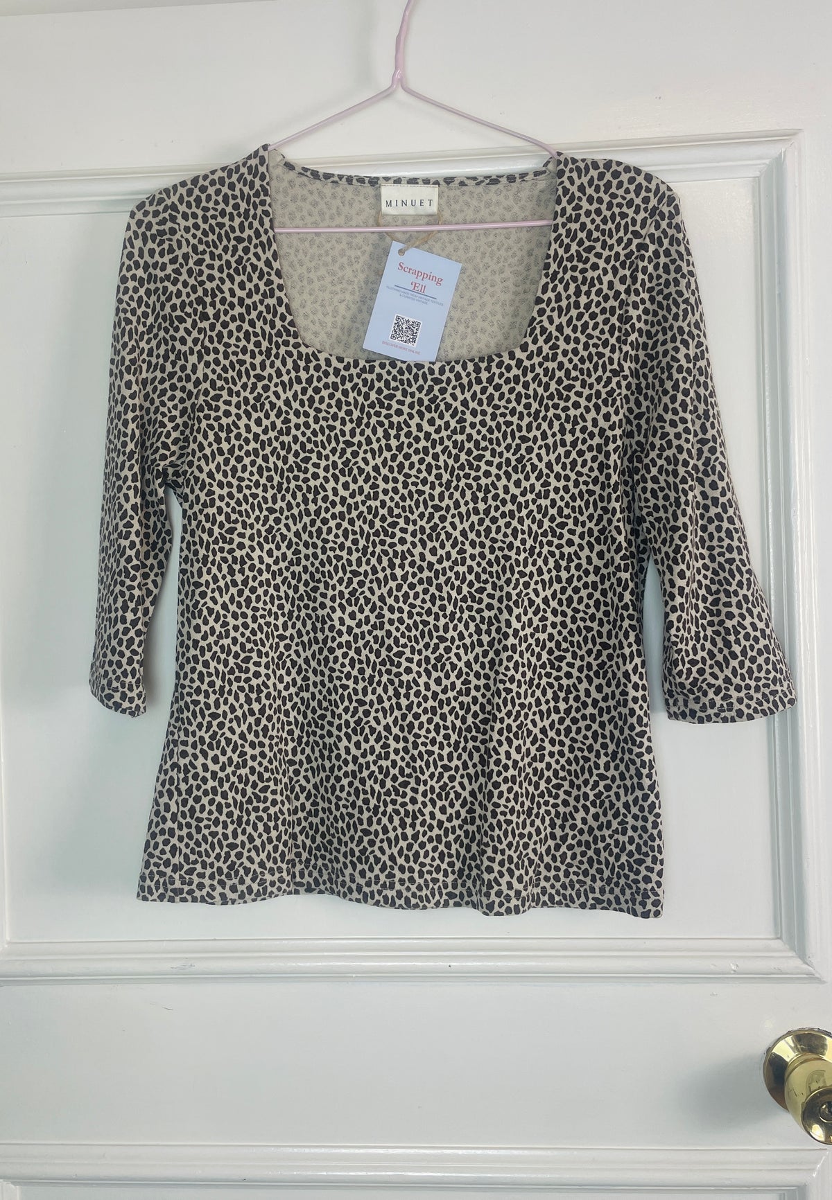 Vintage 90s Brown Leopard Print Stretch Long Sleeve Square Neck Top - Size 10