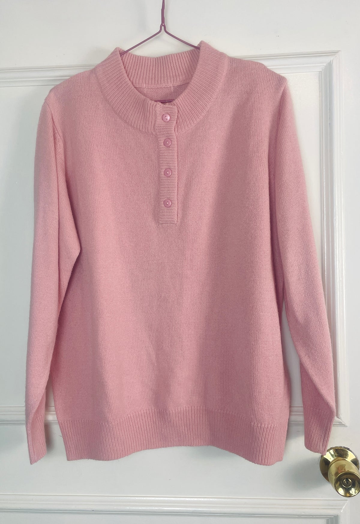 Vintage 90s Pale Pink Henley Neck Knitted Jumper - Size 12/14