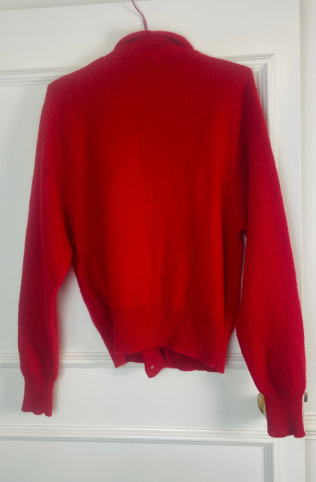 Vintage 80s Red Wool V-Neck Double Breasted Knitted Cardigan - Size 10