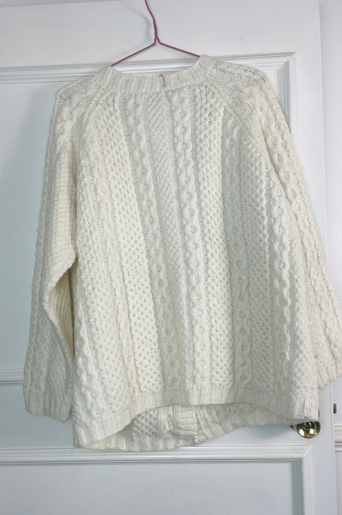Vintage 90s White Wool Cable Knit Cardigan - Size 12