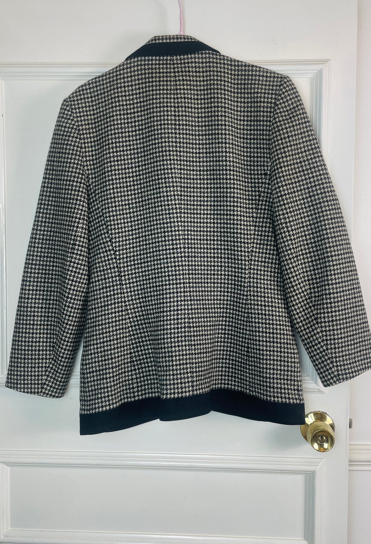 Vintage 80s Black and White Fitted Cropped Houndstooth Blazer Jacket - Size 10